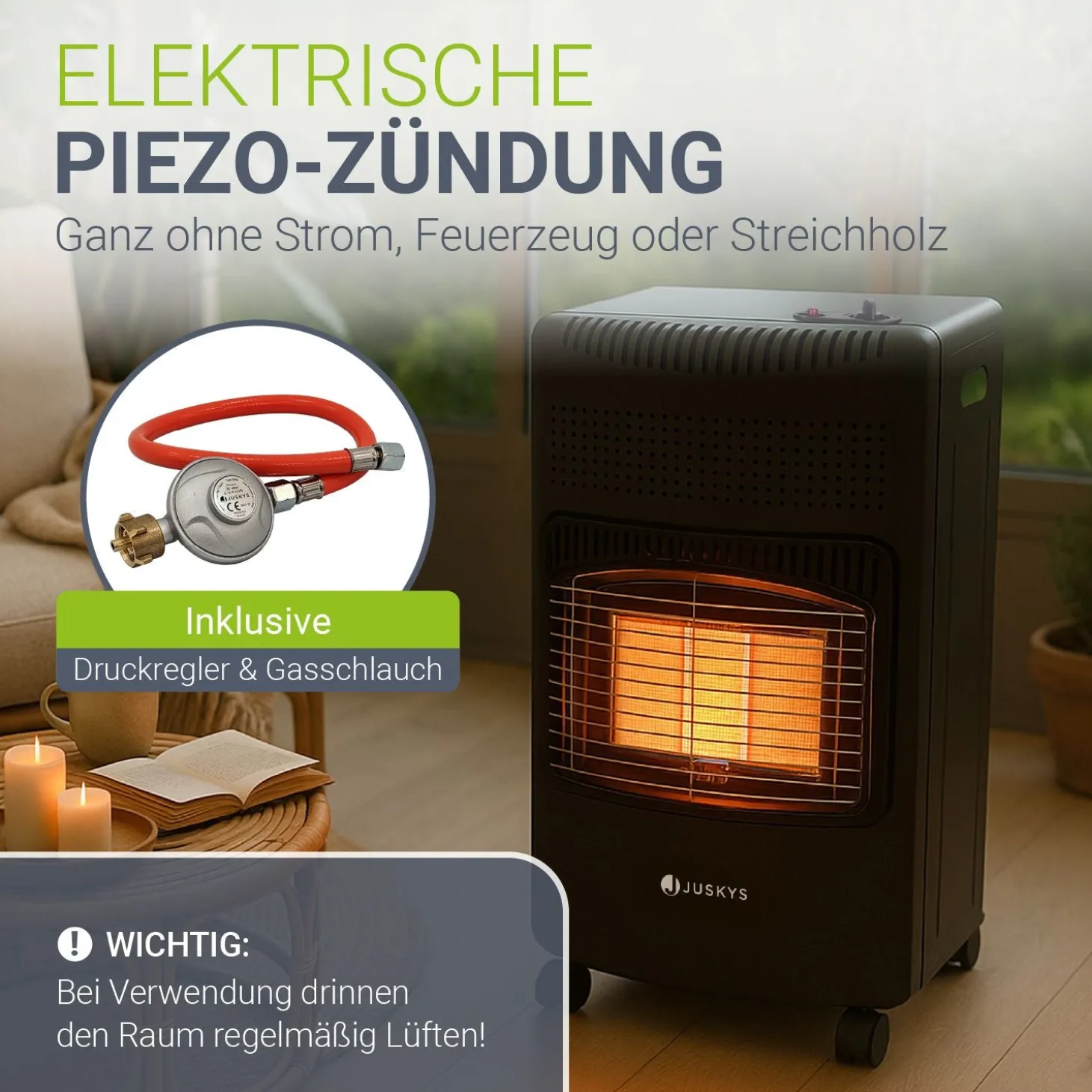 Gasheizer für Innenräume 3-Wärme-Stufen Heizstrahler mit bis zu 4200 Watt für Terrasse & Outdoor