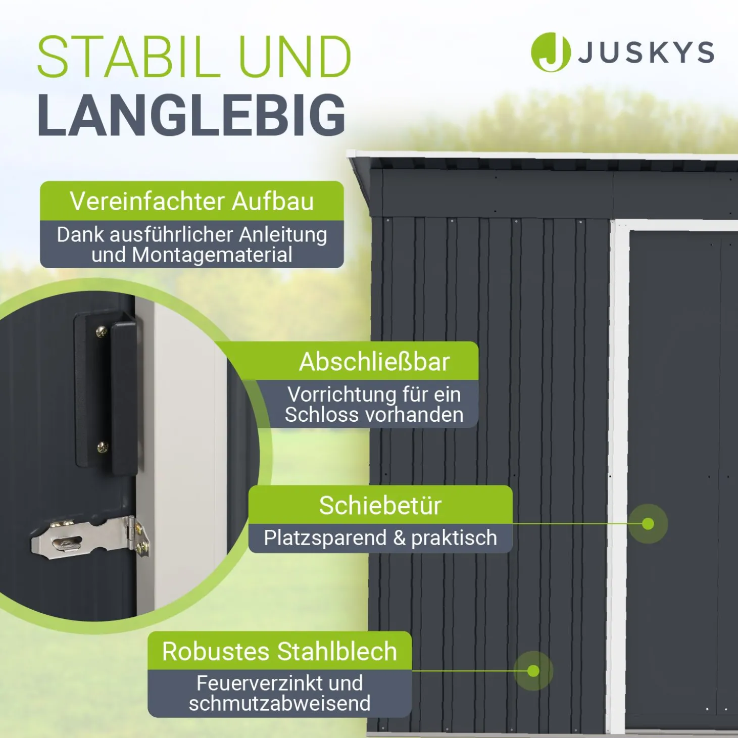 Gerätehaus Metall Geräteschuppen aus Metall mit Fundamentrahmen