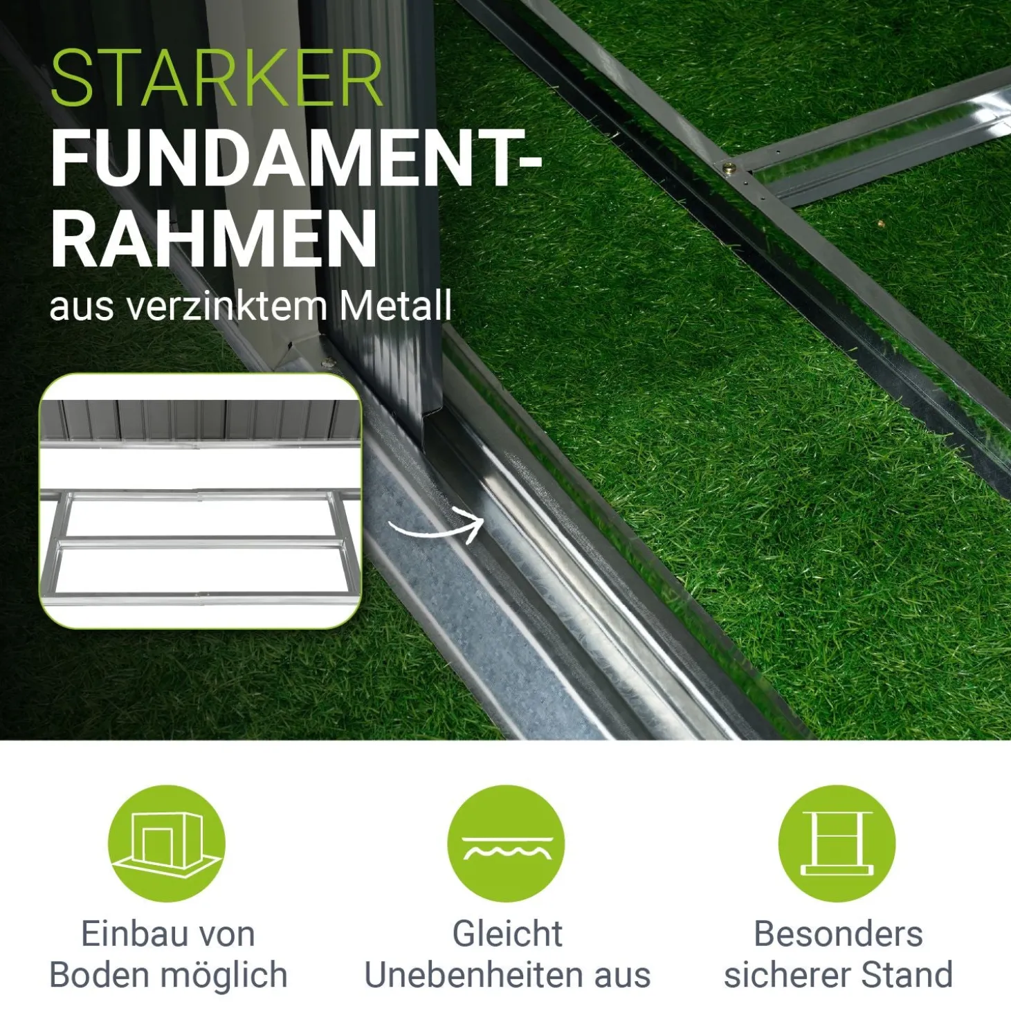 Gerätehaus Metall Geräteschuppen aus Metall mit Fundamentrahmen
