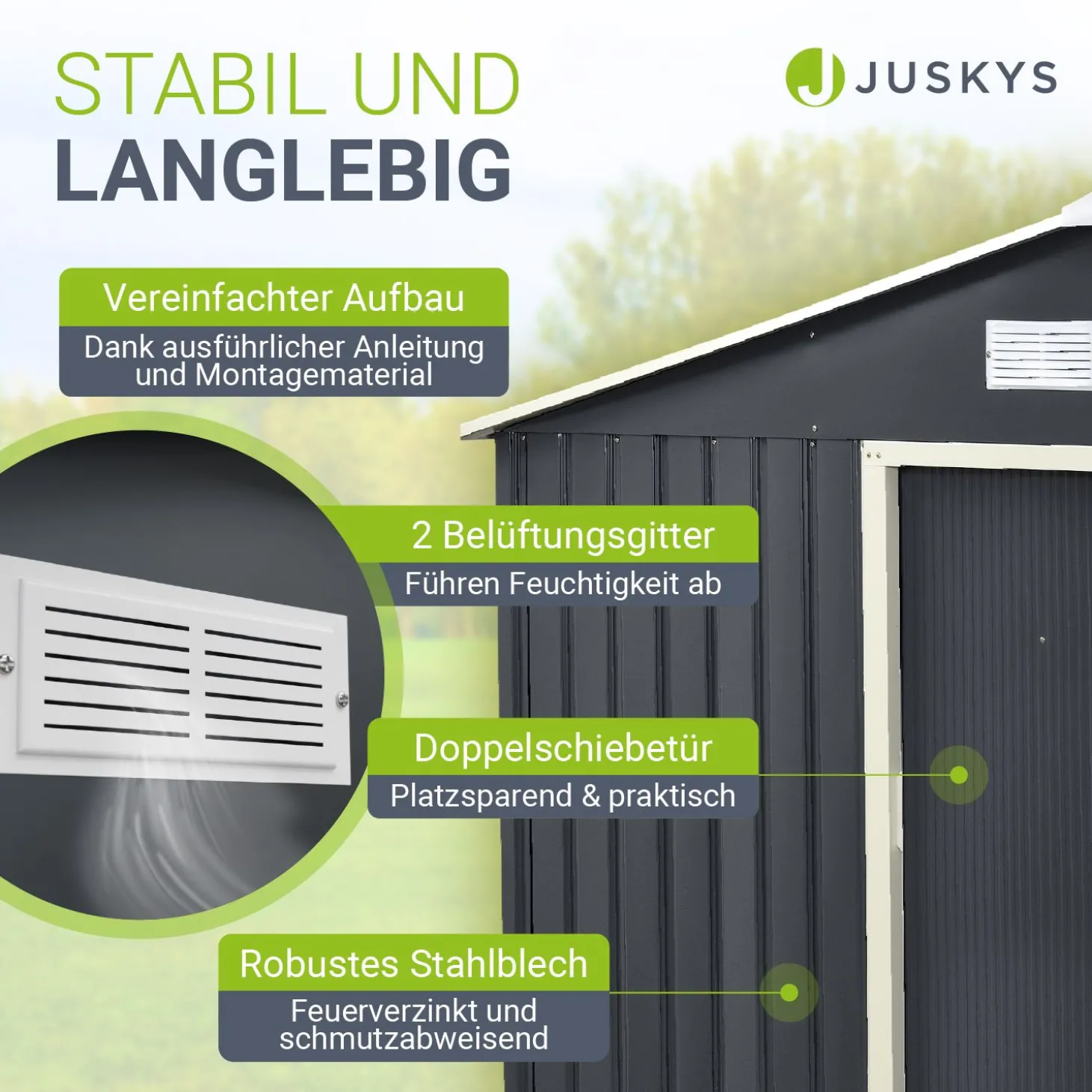Gerätehaus Metall Geräteschuppen aus Metall mit Fundamentrahmen