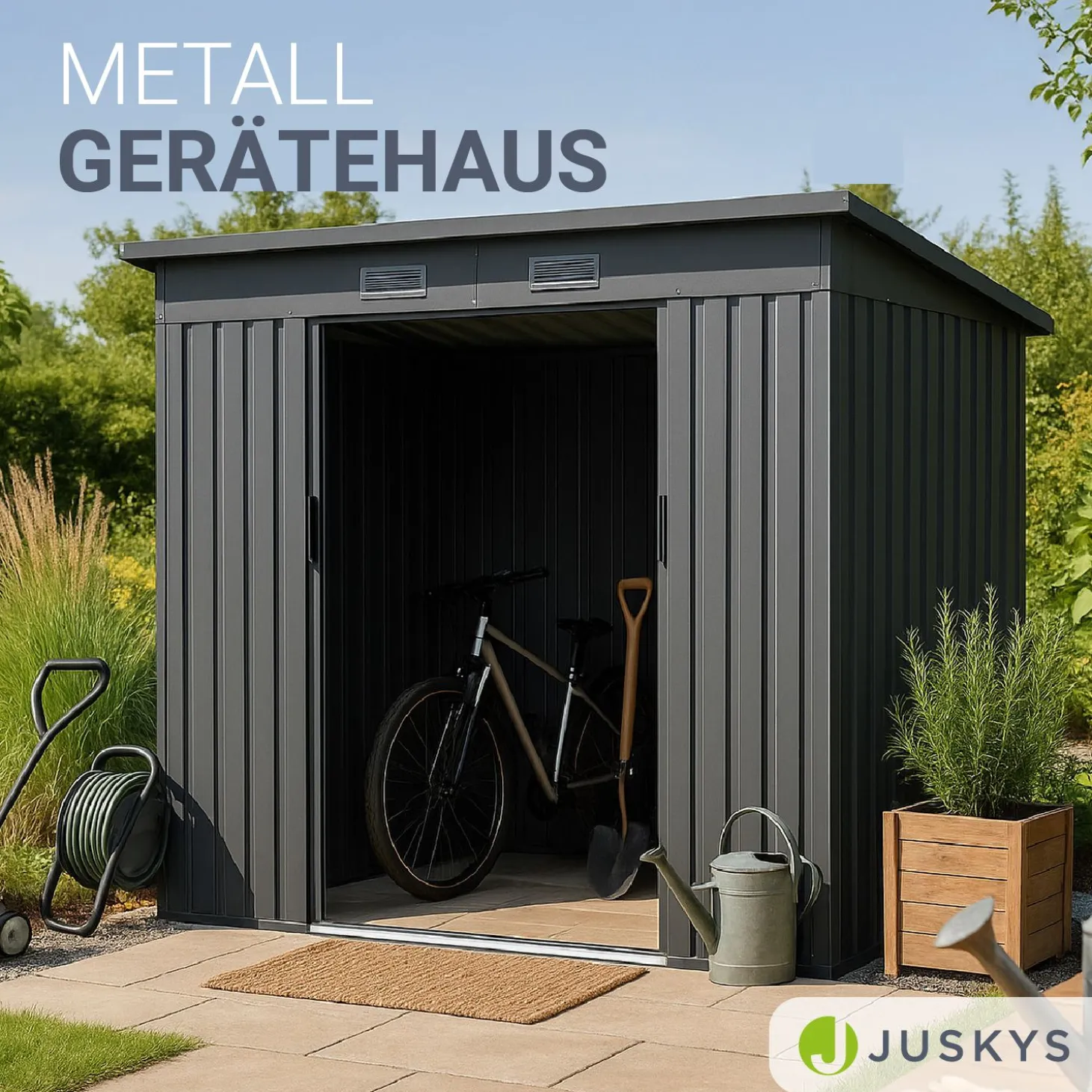 Gerätehaus Metall Geräteschuppen aus Metall mit Fundamentrahmen