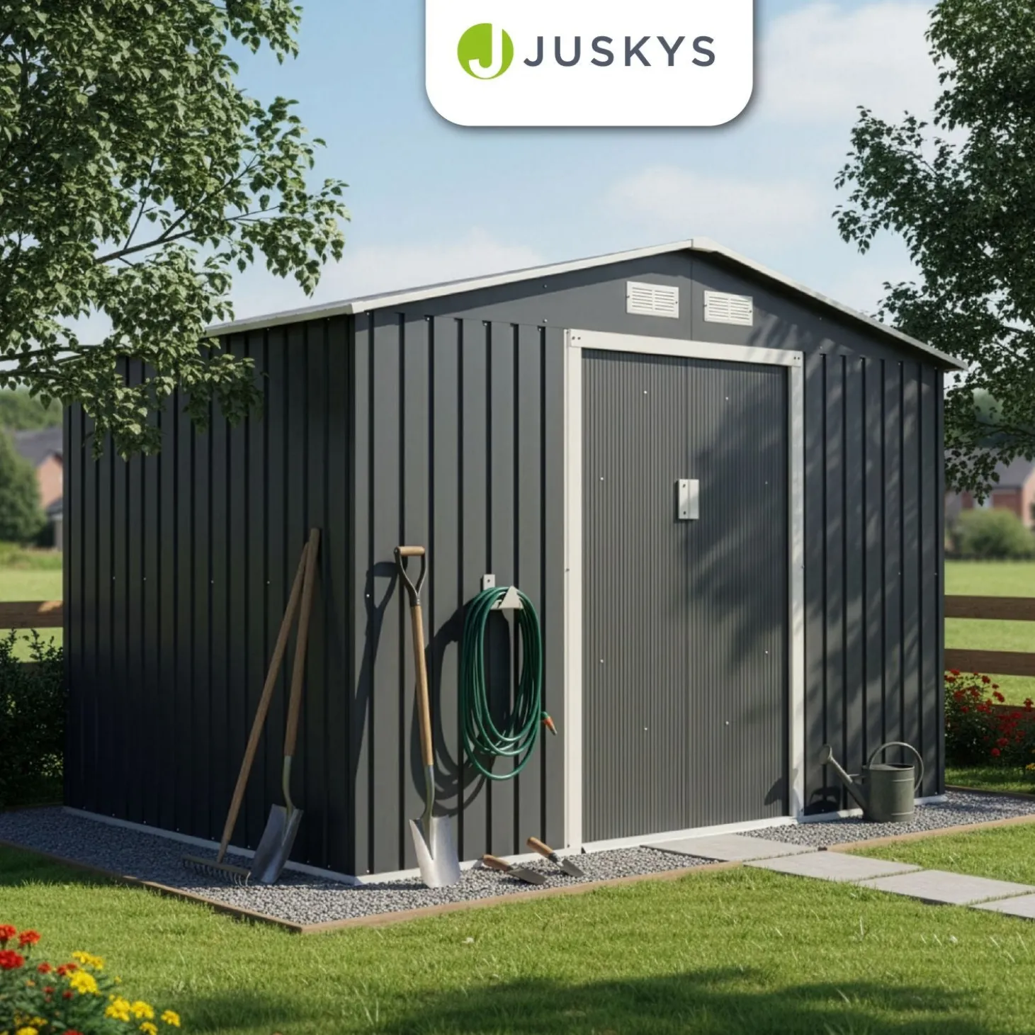 Gerätehaus Metall Geräteschuppen aus Metall mit Fundamentrahmen