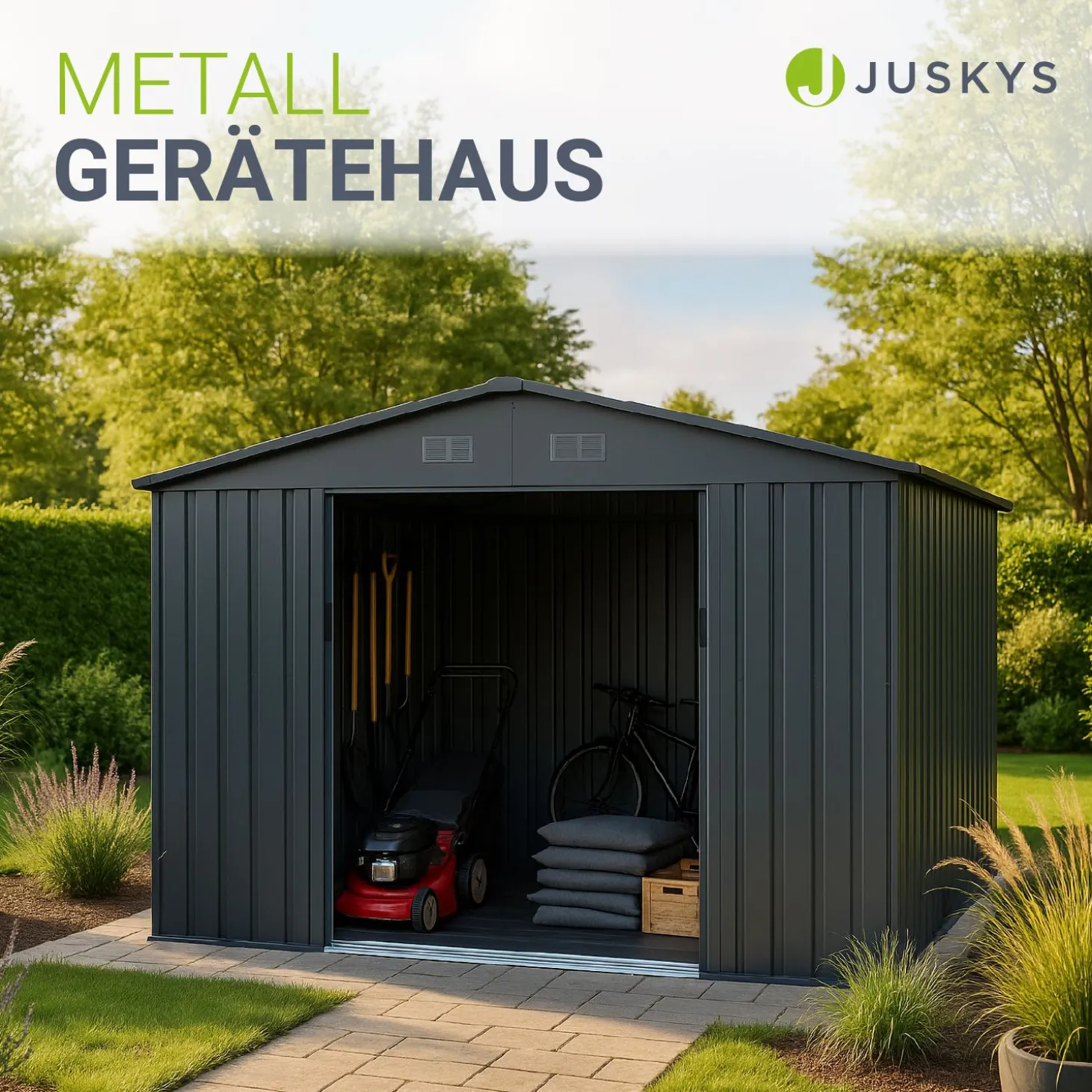 Gerätehaus Metall Geräteschuppen aus Metall mit Fundamentrahmen