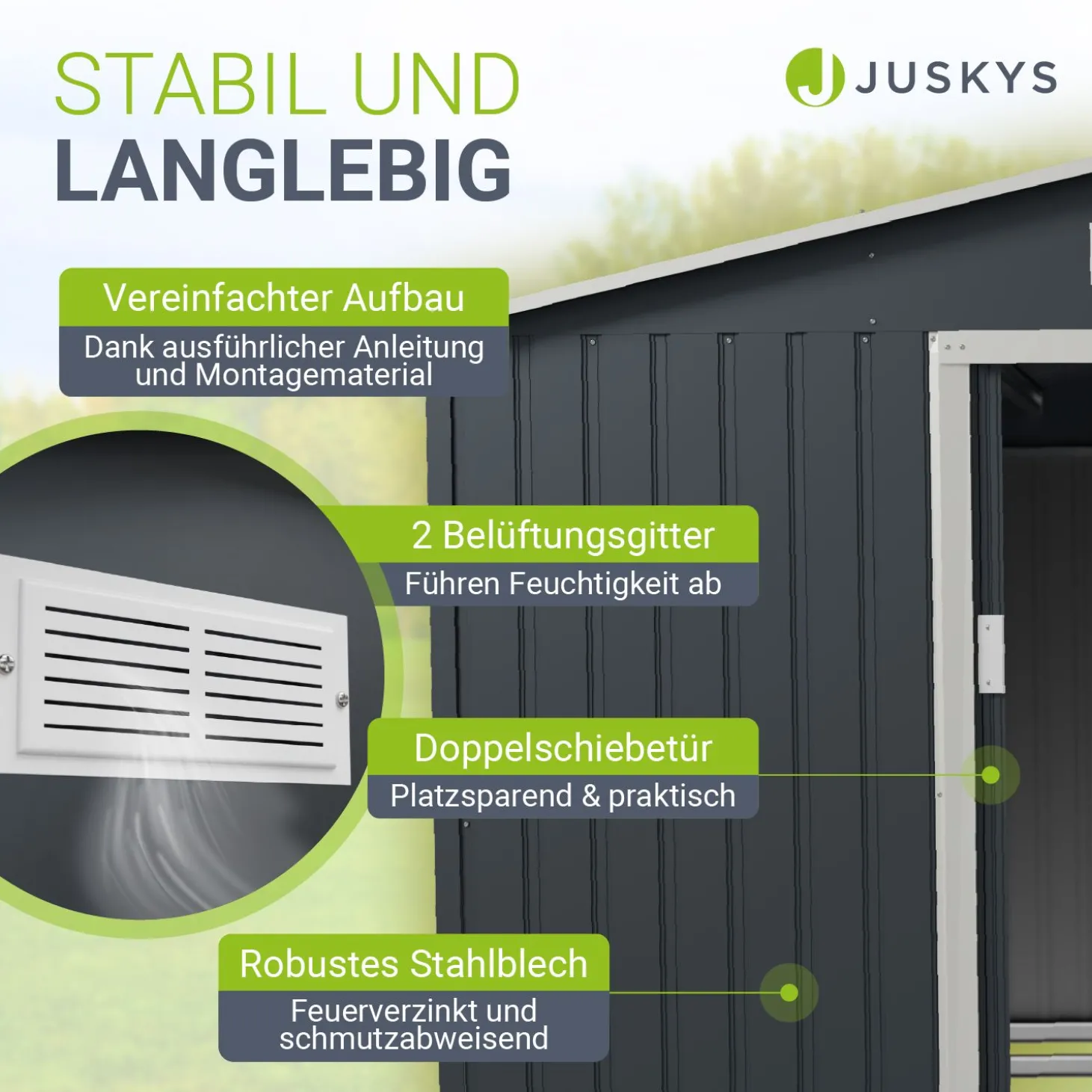 Gerätehaus Metall Geräteschuppen aus Metall mit Fundamentrahmen