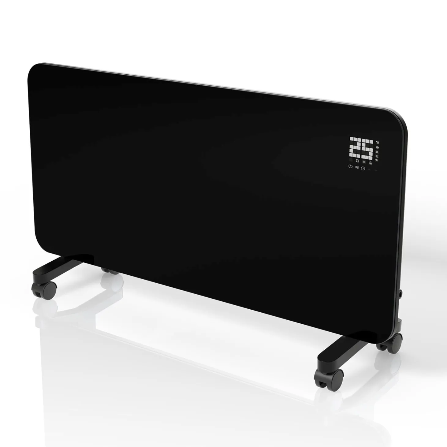 Glaskonvektor mit bis zu 2000 W Glasheizung in schwarz für Wand- & Bodenmontage