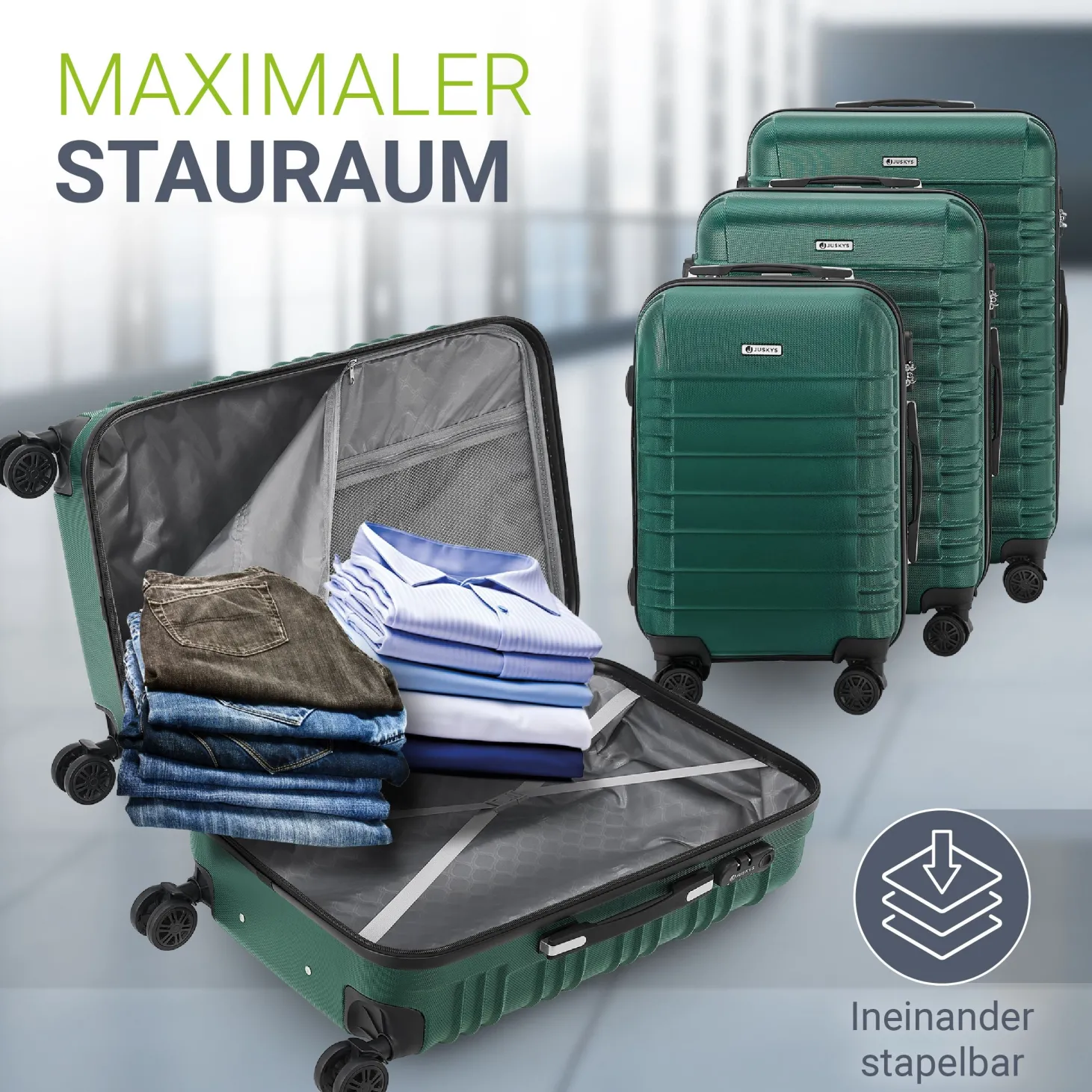 Hartschalen Kofferset Rom 3 & 4 tlg. Set mit schlagfester ABS-Hartschale, 360° Rollen