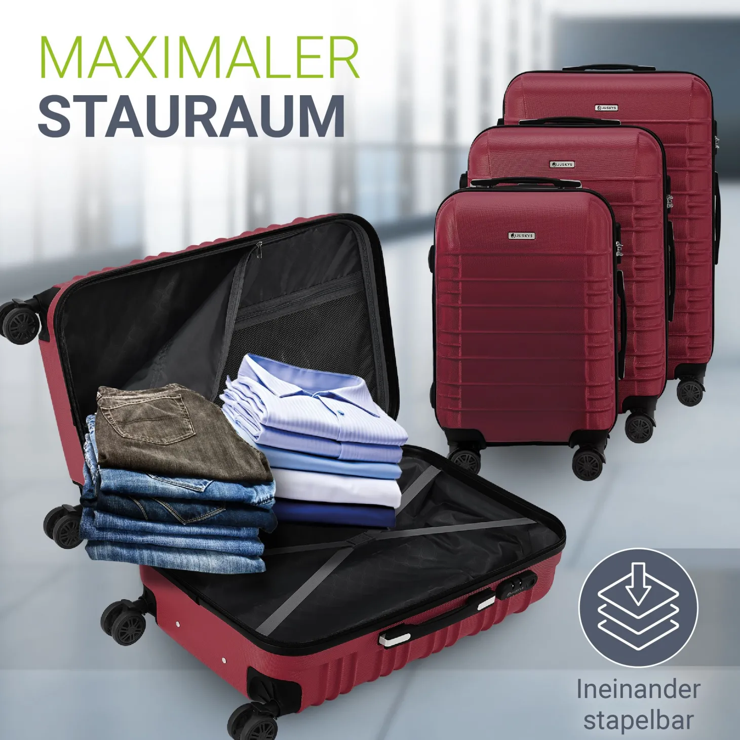 Hartschalen Kofferset Rom 3 & 4 tlg. Set mit schlagfester ABS-Hartschale, 360° Rollen