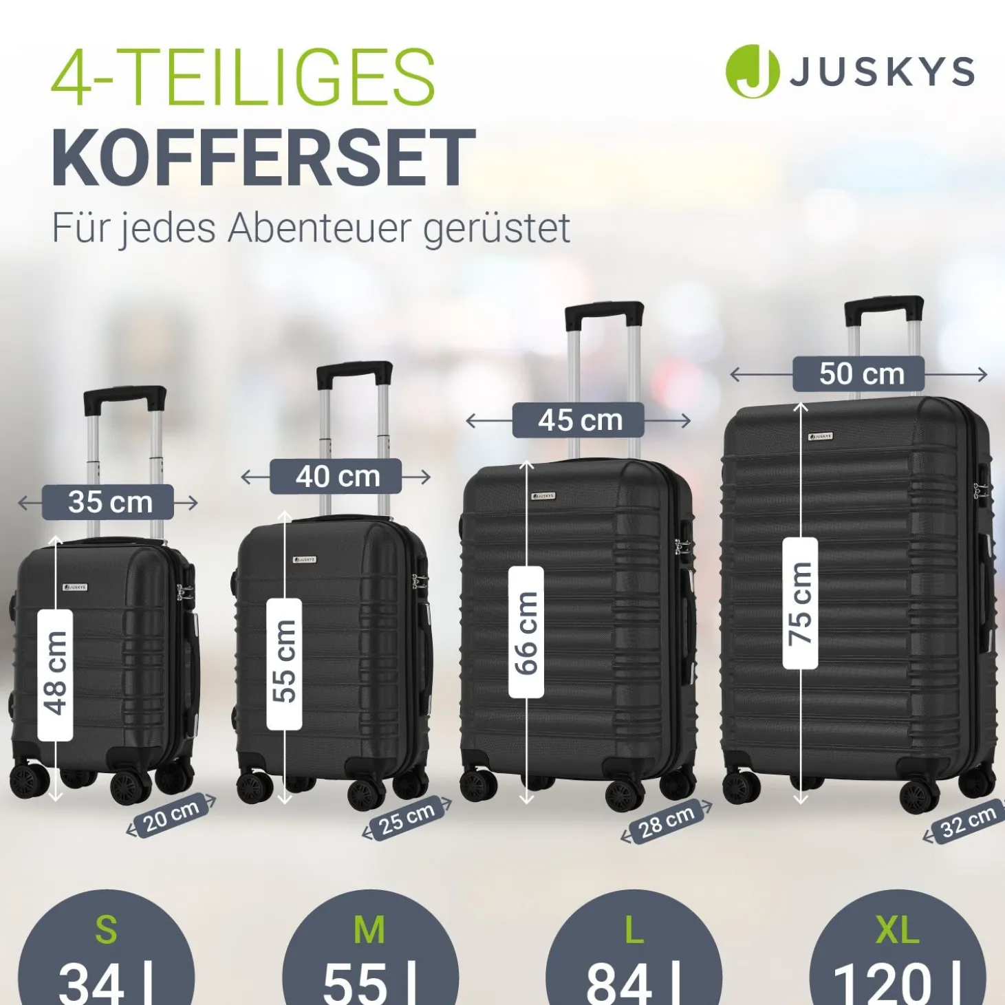 Hartschalen Kofferset Rom 3 & 4 tlg. Set mit schlagfester ABS-Hartschale, 360° Rollen