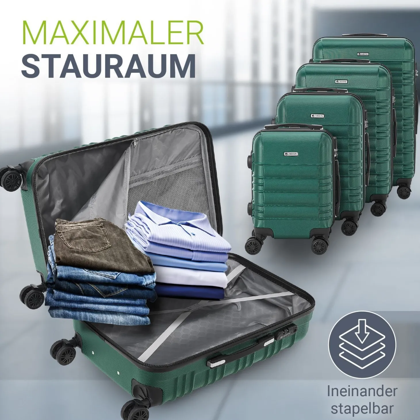 Hartschalen Kofferset Rom 3 & 4 tlg. Set mit schlagfester ABS-Hartschale, 360° Rollen