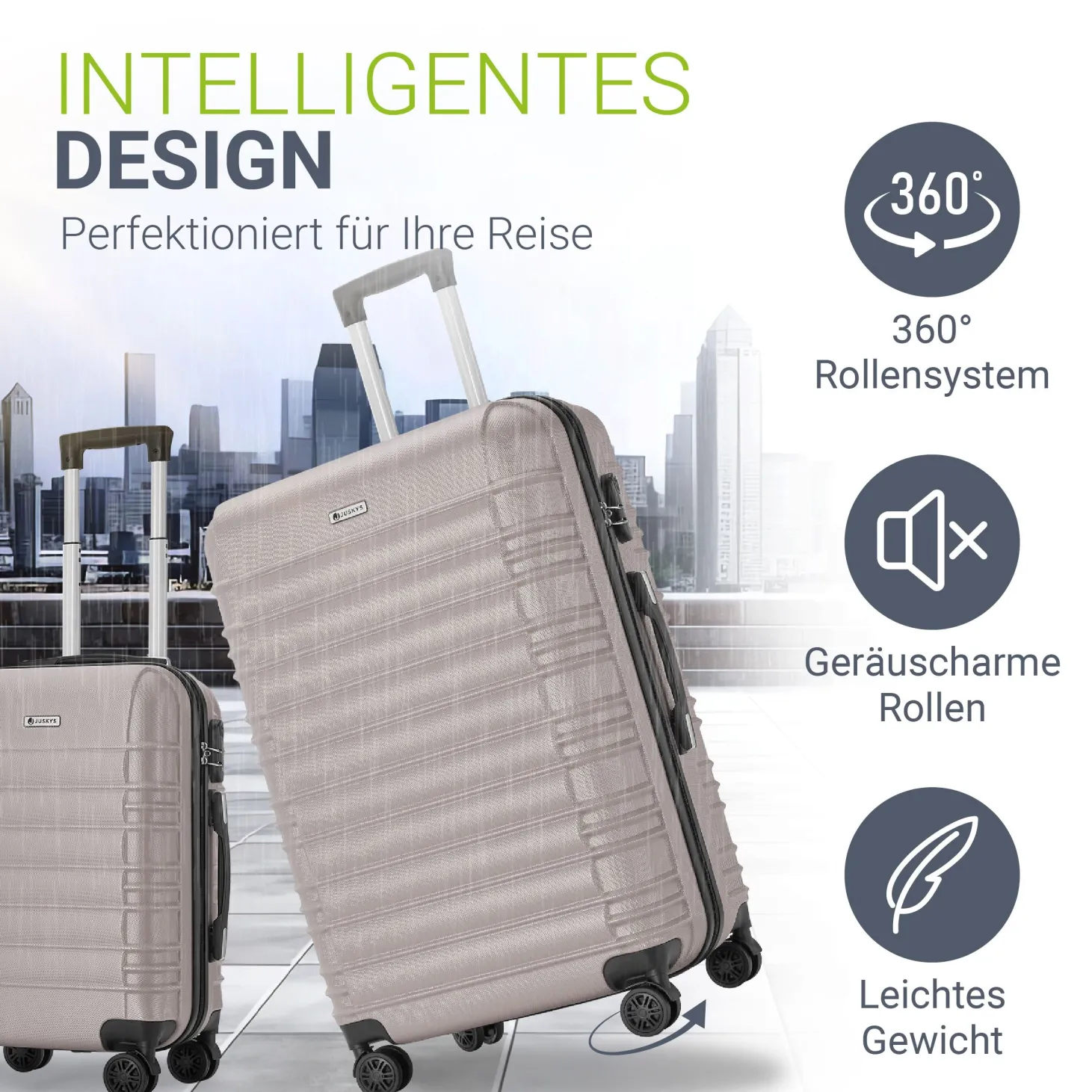 Hartschalen Kofferset Rom 3 & 4 tlg. Set mit schlagfester ABS-Hartschale, 360° Rollen