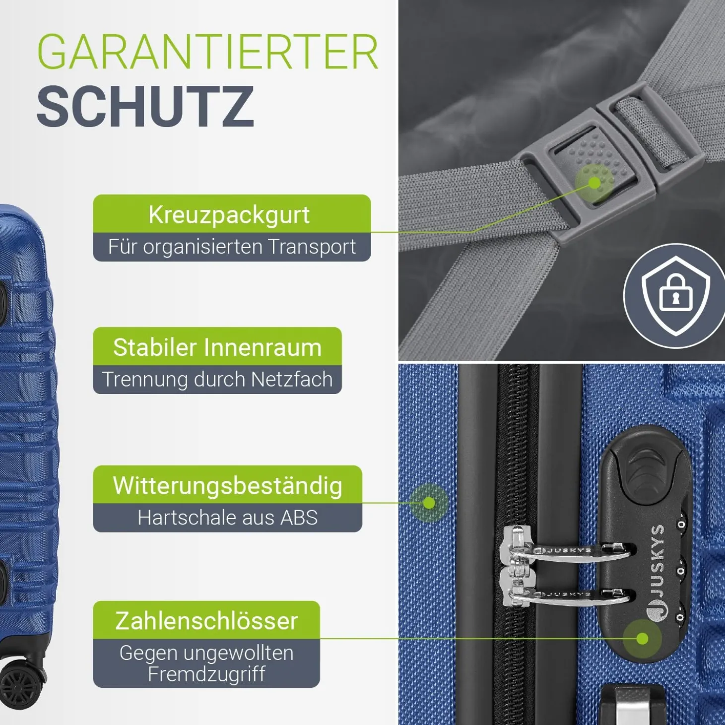Hartschalen Kofferset Rom 3 & 4 tlg. Set mit schlagfester ABS-Hartschale, 360° Rollen
