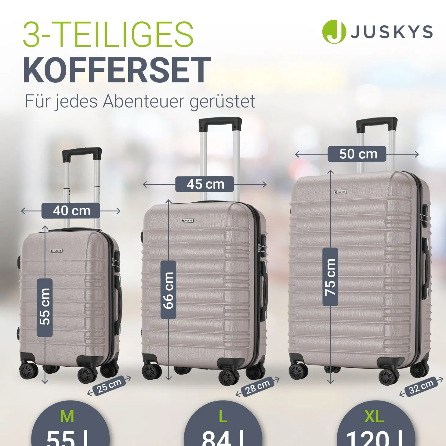 Hartschalen Kofferset Rom 3 & 4 tlg. Set mit schlagfester ABS-Hartschale, 360° Rollen