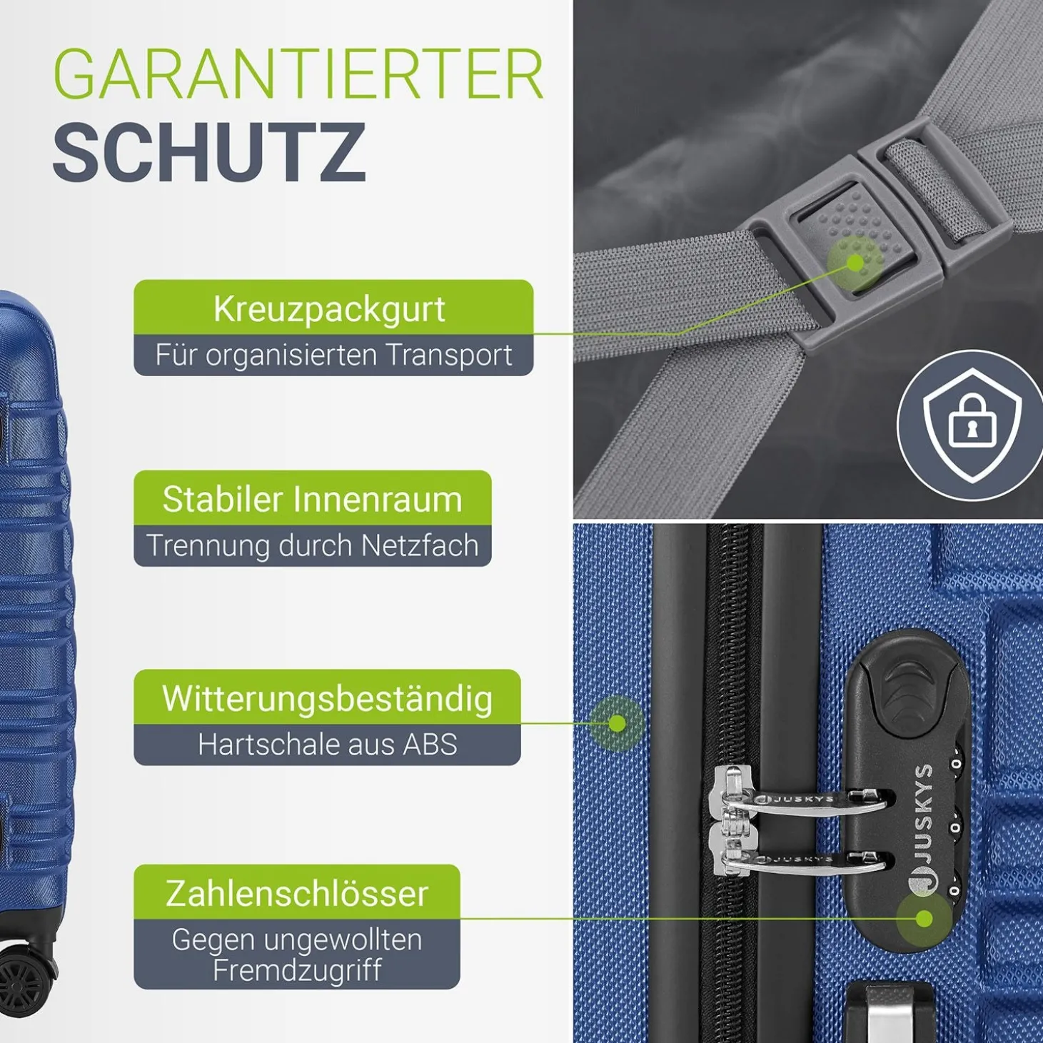 Hartschalen Kofferset Rom 3 & 4 tlg. Set mit schlagfester ABS-Hartschale, 360° Rollen