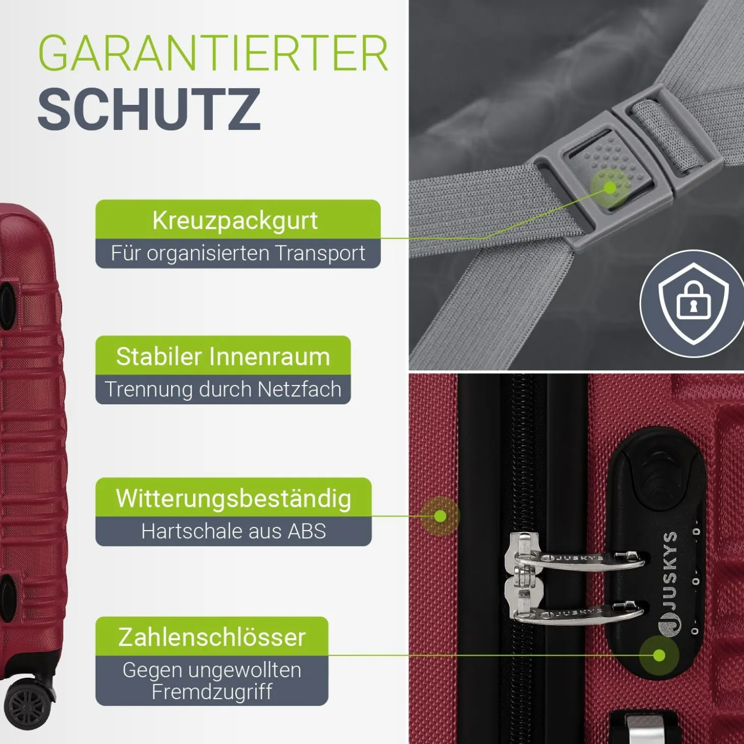 Hartschalen Kofferset Rom 3 & 4 tlg. Set mit schlagfester ABS-Hartschale, 360° Rollen