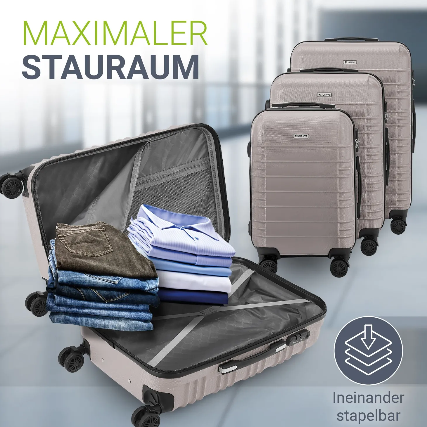 Hartschalen Kofferset Rom 3 & 4 tlg. Set mit schlagfester ABS-Hartschale, 360° Rollen