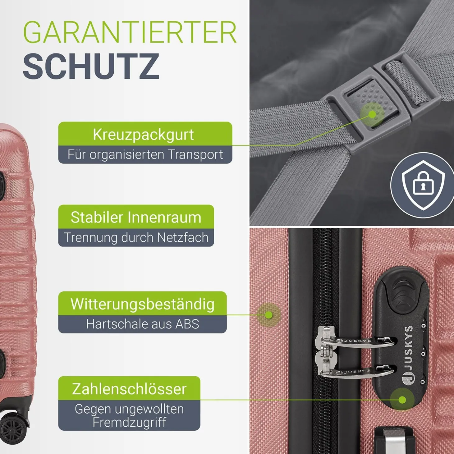Hartschalen Kofferset Rom 3 & 4 tlg. Set mit schlagfester ABS-Hartschale, 360° Rollen