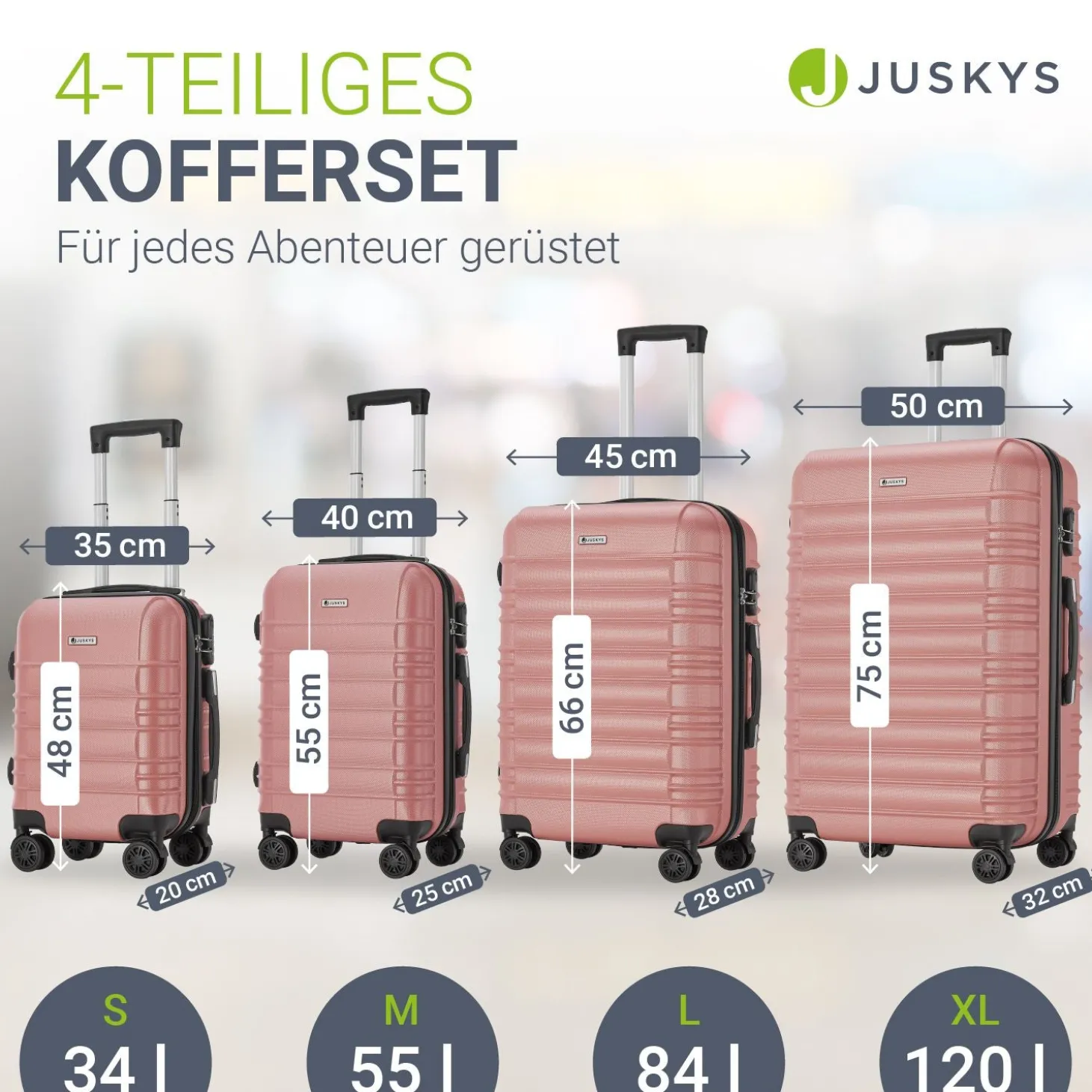 Hartschalen Kofferset Rom 3 & 4 tlg. Set mit schlagfester ABS-Hartschale, 360° Rollen