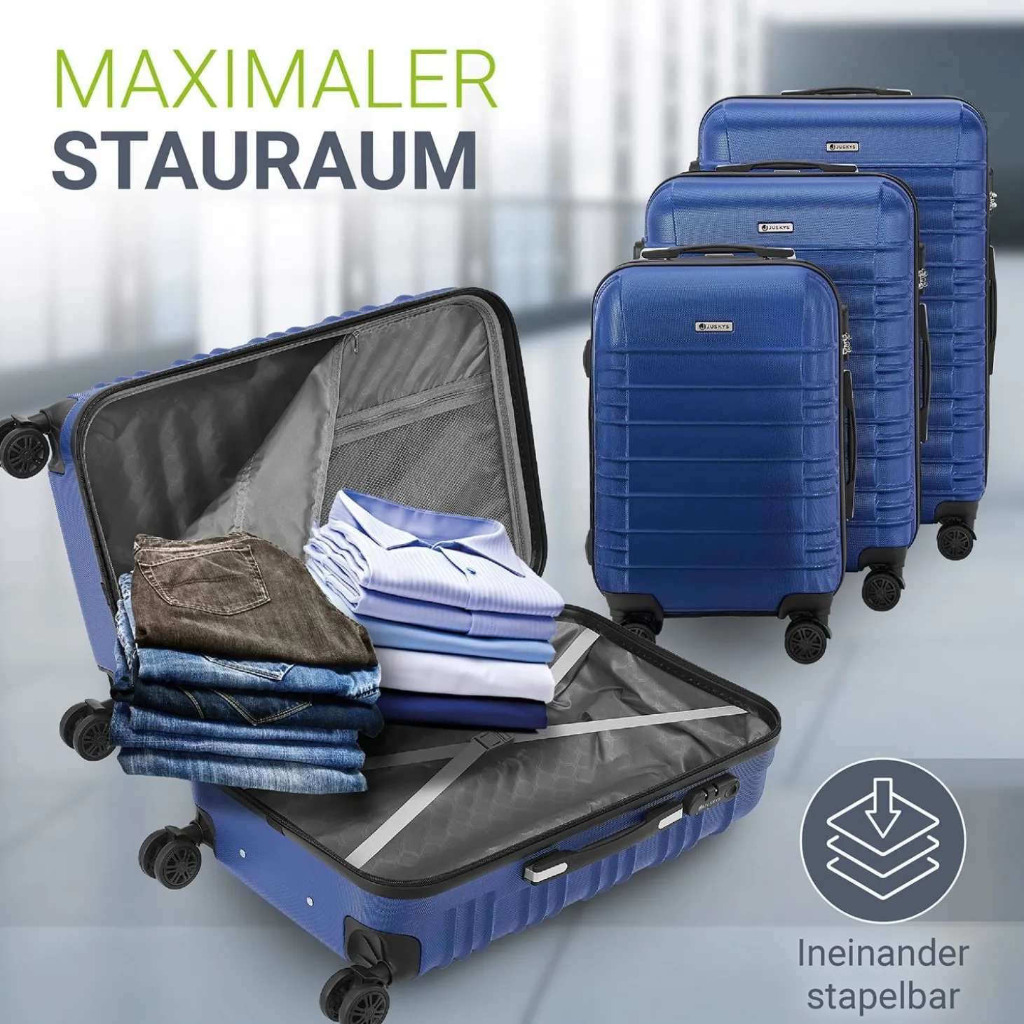 Hartschalen Kofferset Rom 3 & 4 tlg. Set mit schlagfester ABS-Hartschale, 360° Rollen