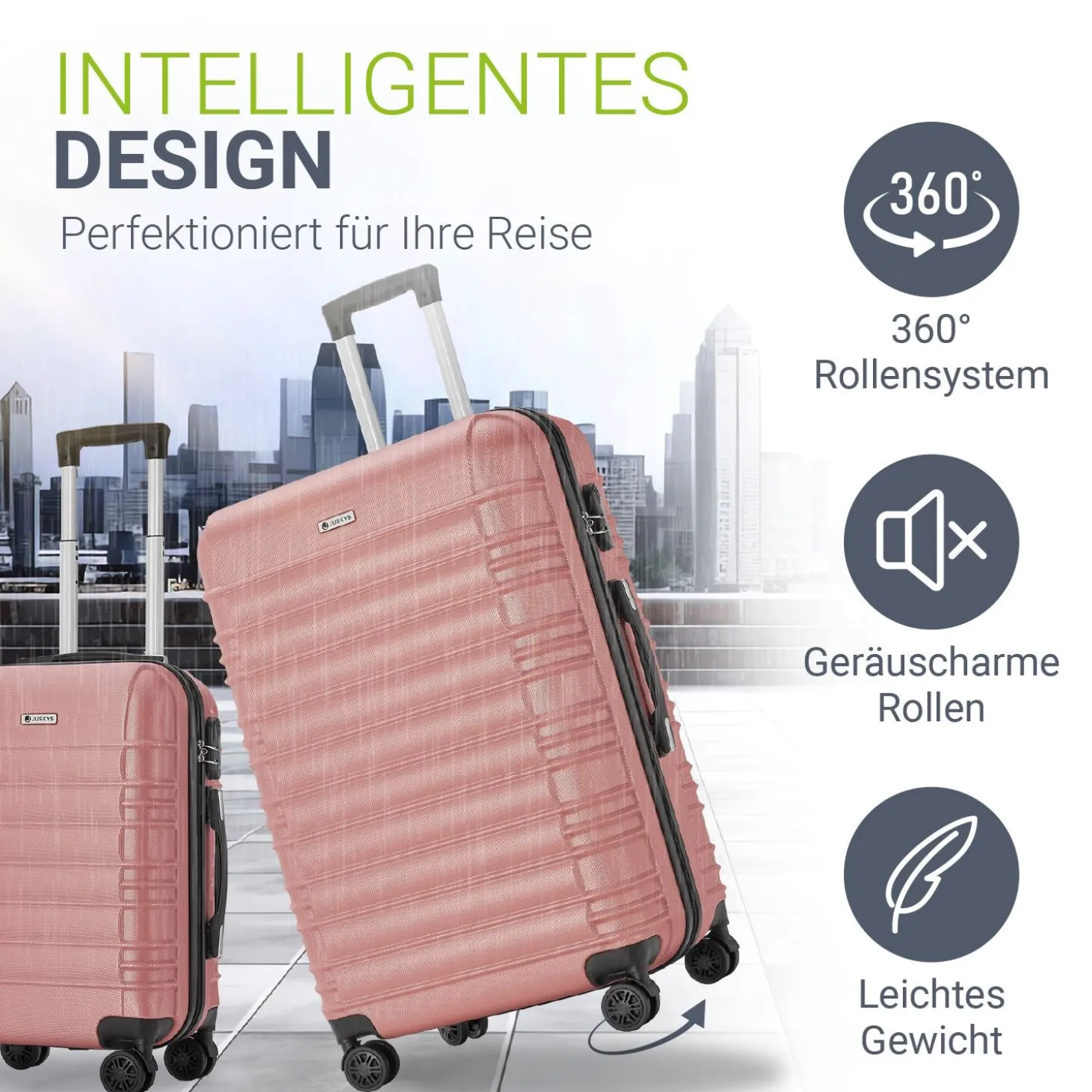Hartschalen Kofferset Rom 3 & 4 tlg. Set mit schlagfester ABS-Hartschale, 360° Rollen