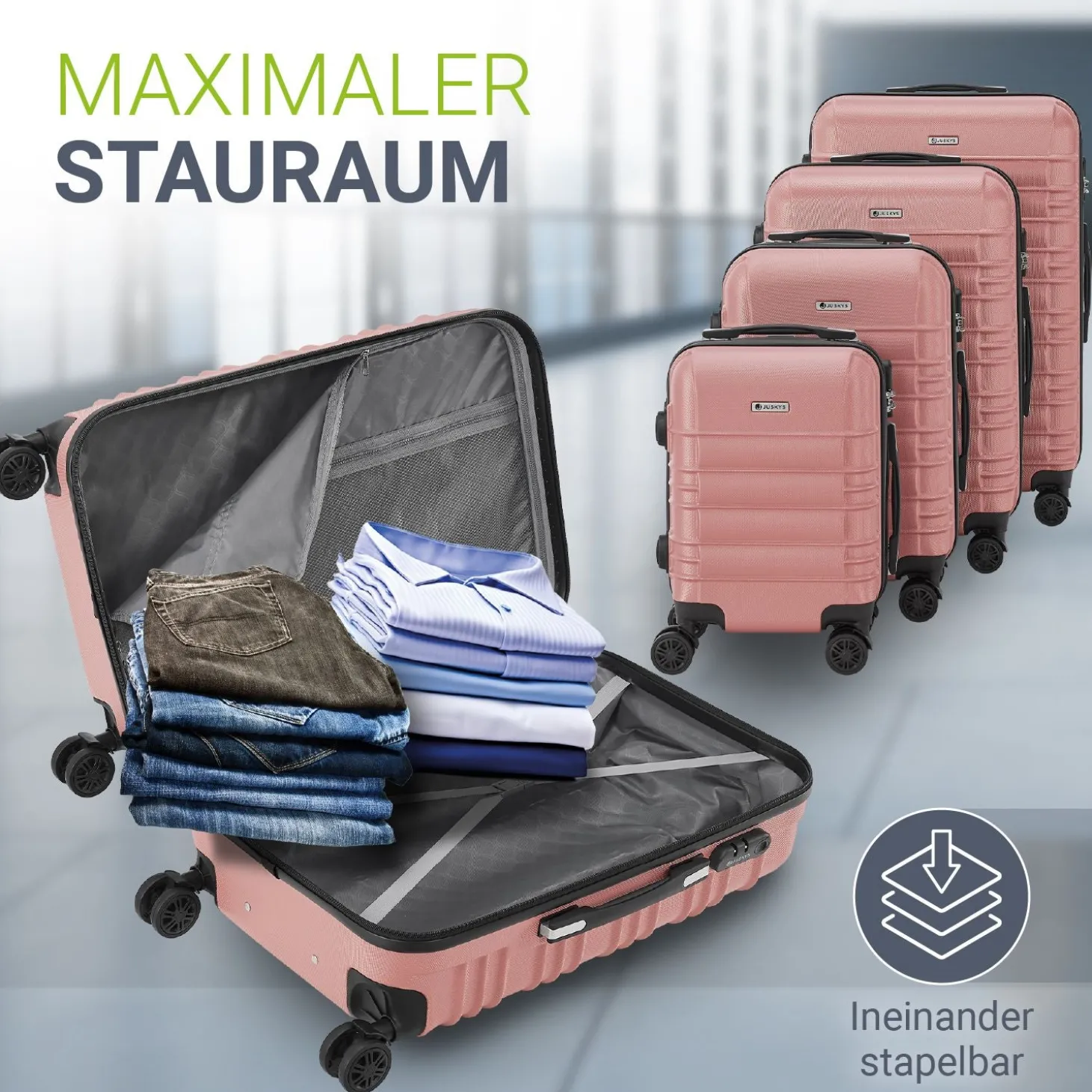 Hartschalen Kofferset Rom 3 & 4 tlg. Set mit schlagfester ABS-Hartschale, 360° Rollen