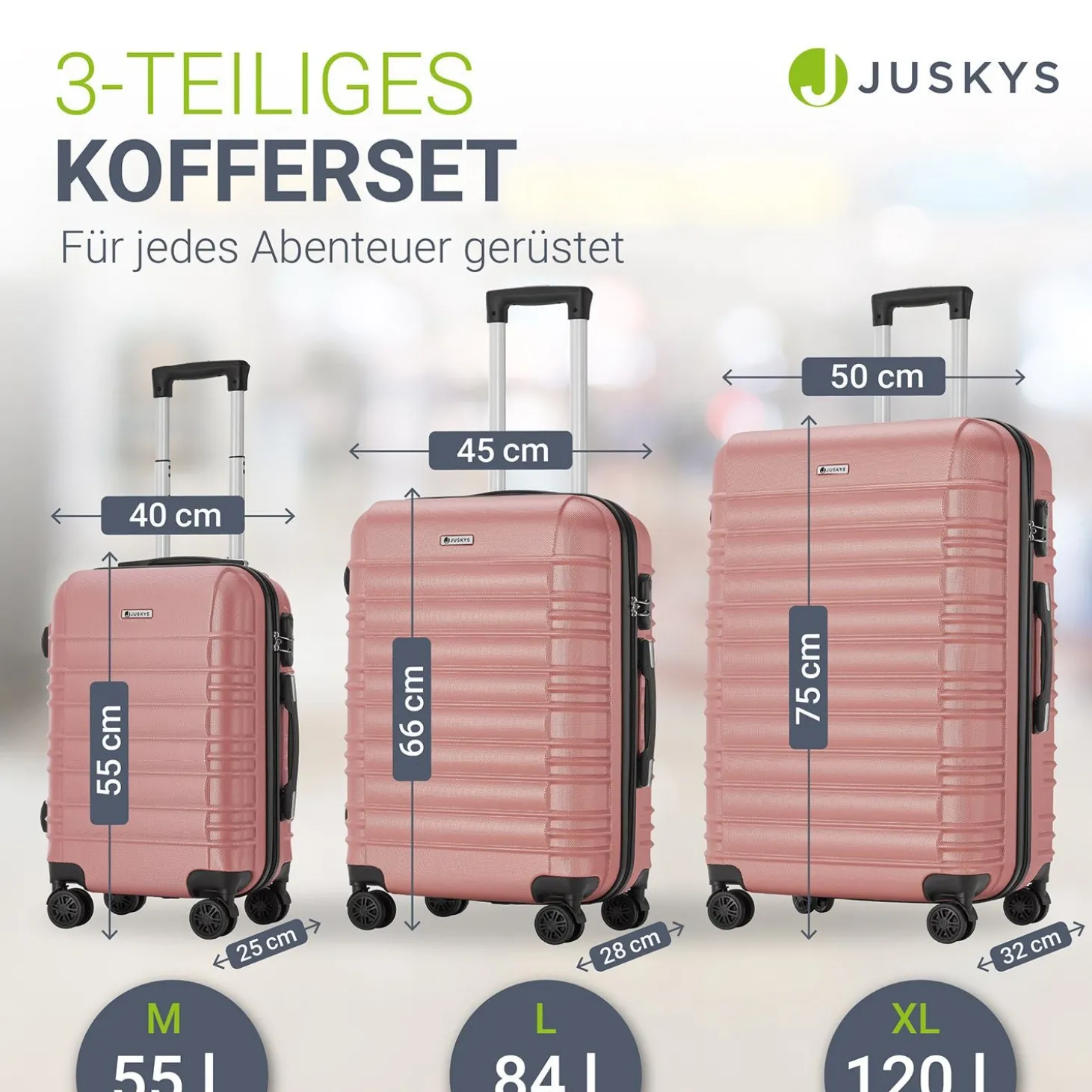 Hartschalen Kofferset Rom 3 & 4 tlg. Set mit schlagfester ABS-Hartschale, 360° Rollen