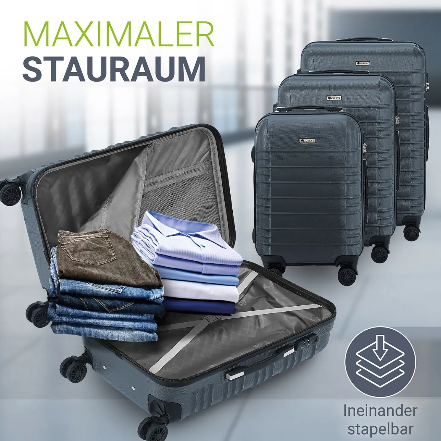 Hartschalen Kofferset Rom 3 & 4 tlg. Set mit schlagfester ABS-Hartschale, 360° Rollen