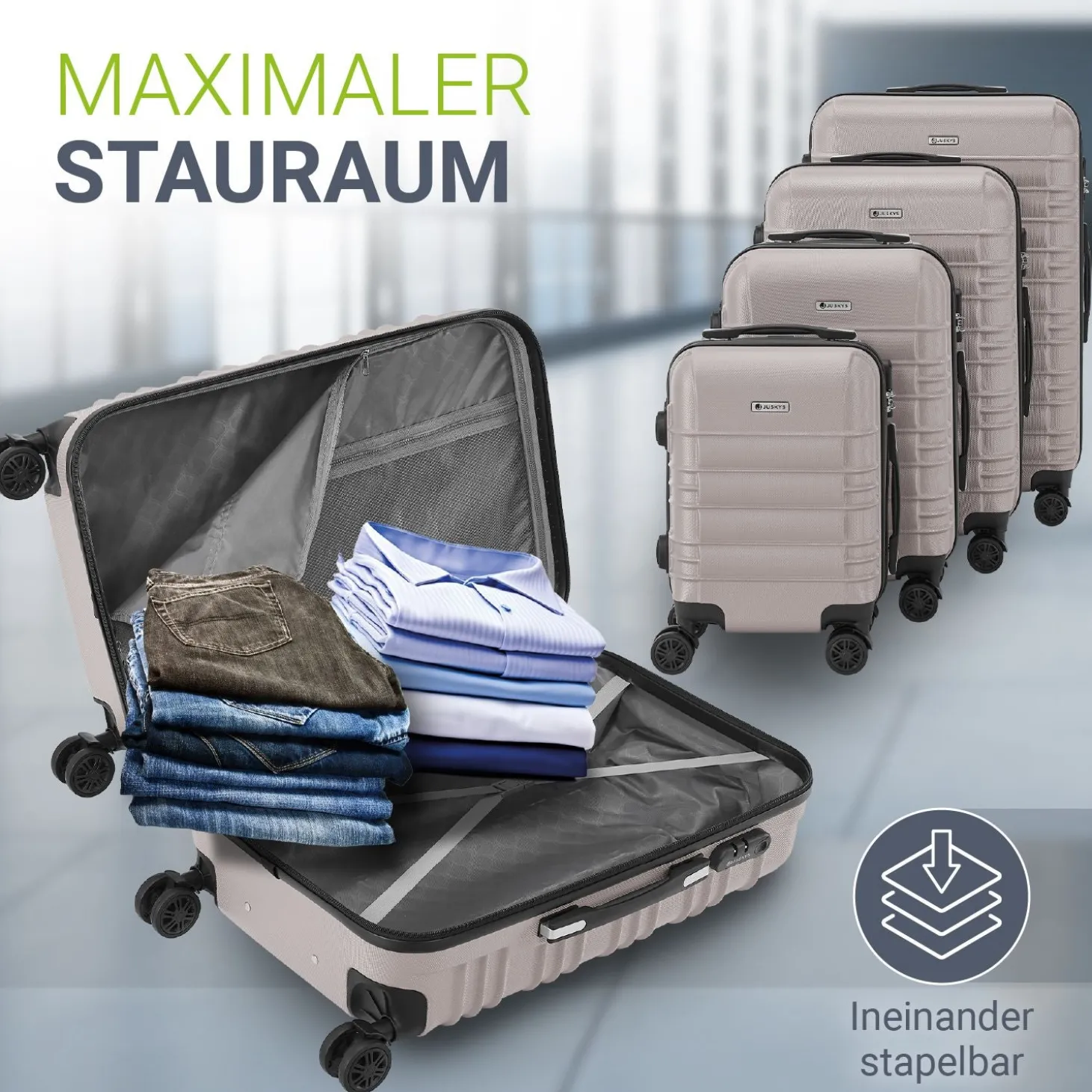 Hartschalen Kofferset Rom 3 & 4 tlg. Set mit schlagfester ABS-Hartschale, 360° Rollen