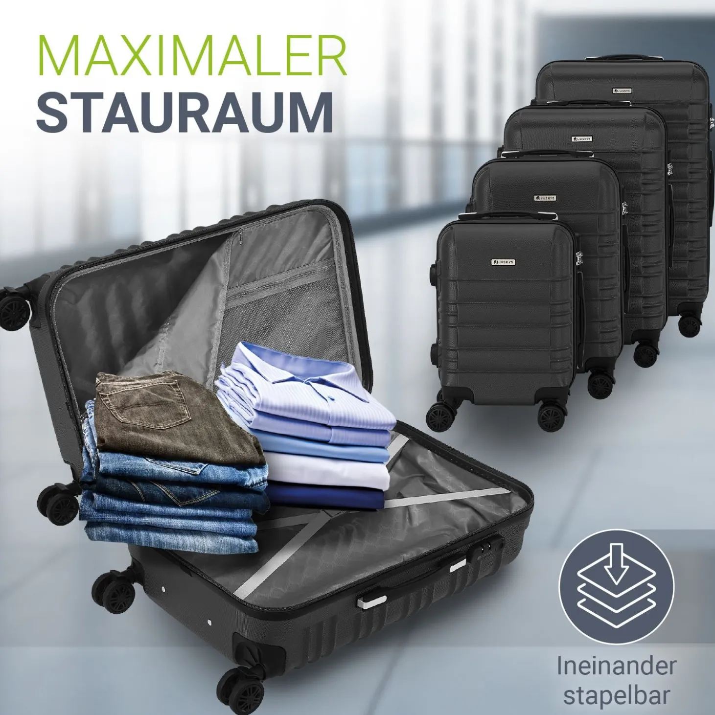 Hartschalen Kofferset Rom 3 & 4 tlg. Set mit schlagfester ABS-Hartschale, 360° Rollen
