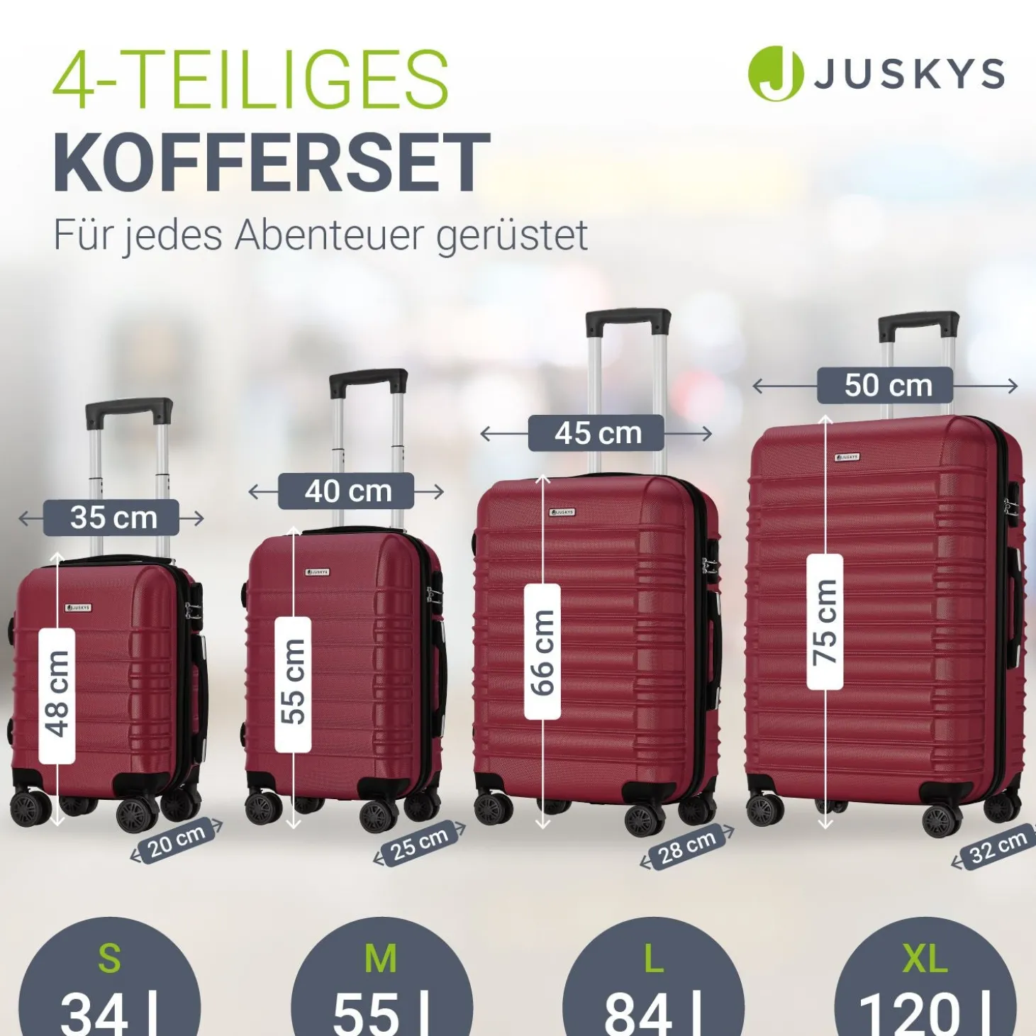 Hartschalen Kofferset Rom 3 & 4 tlg. Set mit schlagfester ABS-Hartschale, 360° Rollen