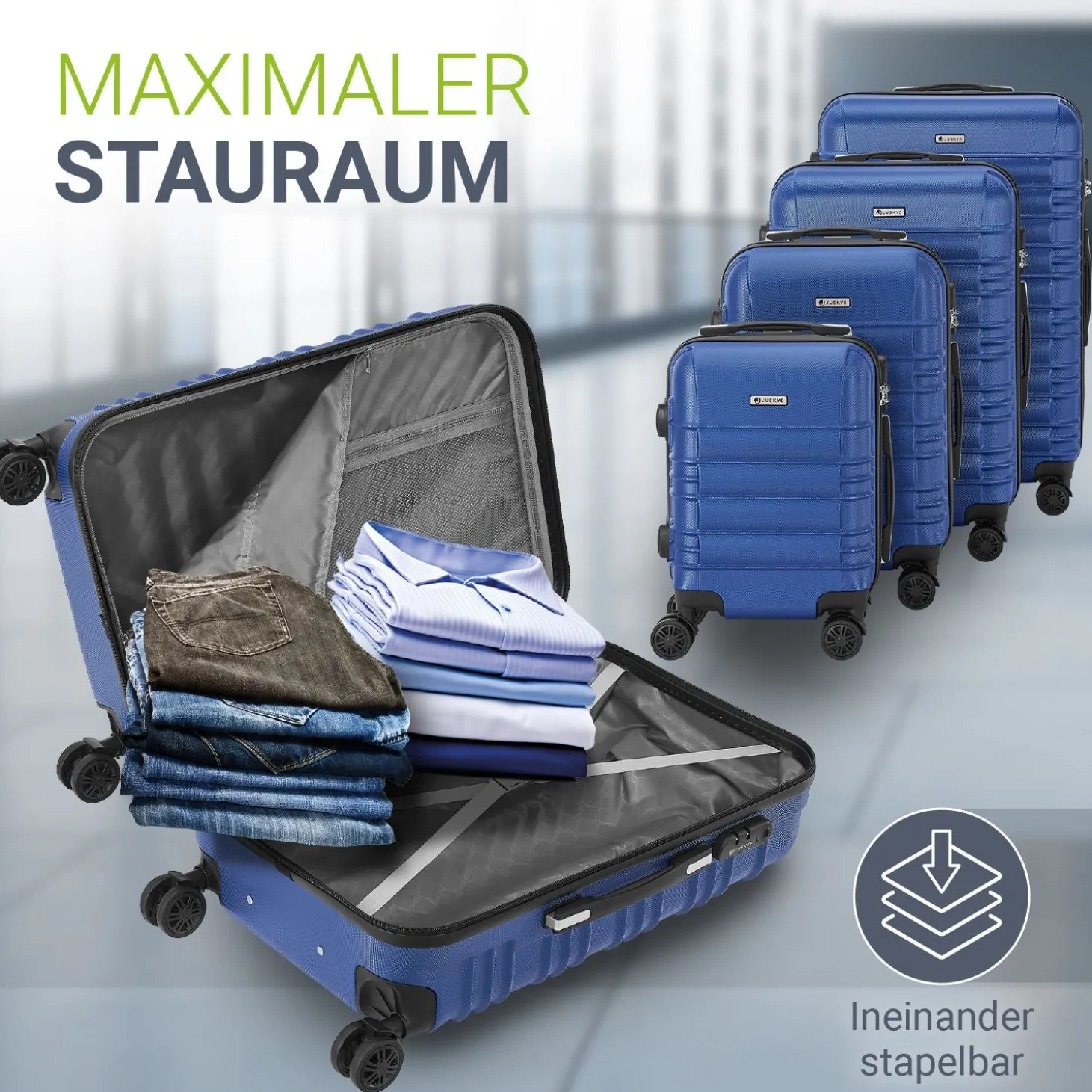 Hartschalen Kofferset Rom 3 & 4 tlg. Set mit schlagfester ABS-Hartschale, 360° Rollen