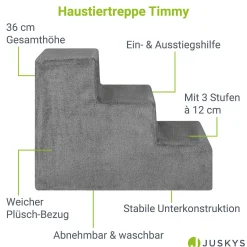 Haustiertreppe Timmy mit 3 Stufen 36 cm hohe Ein- und Ausstiegshilfe für Haustiere