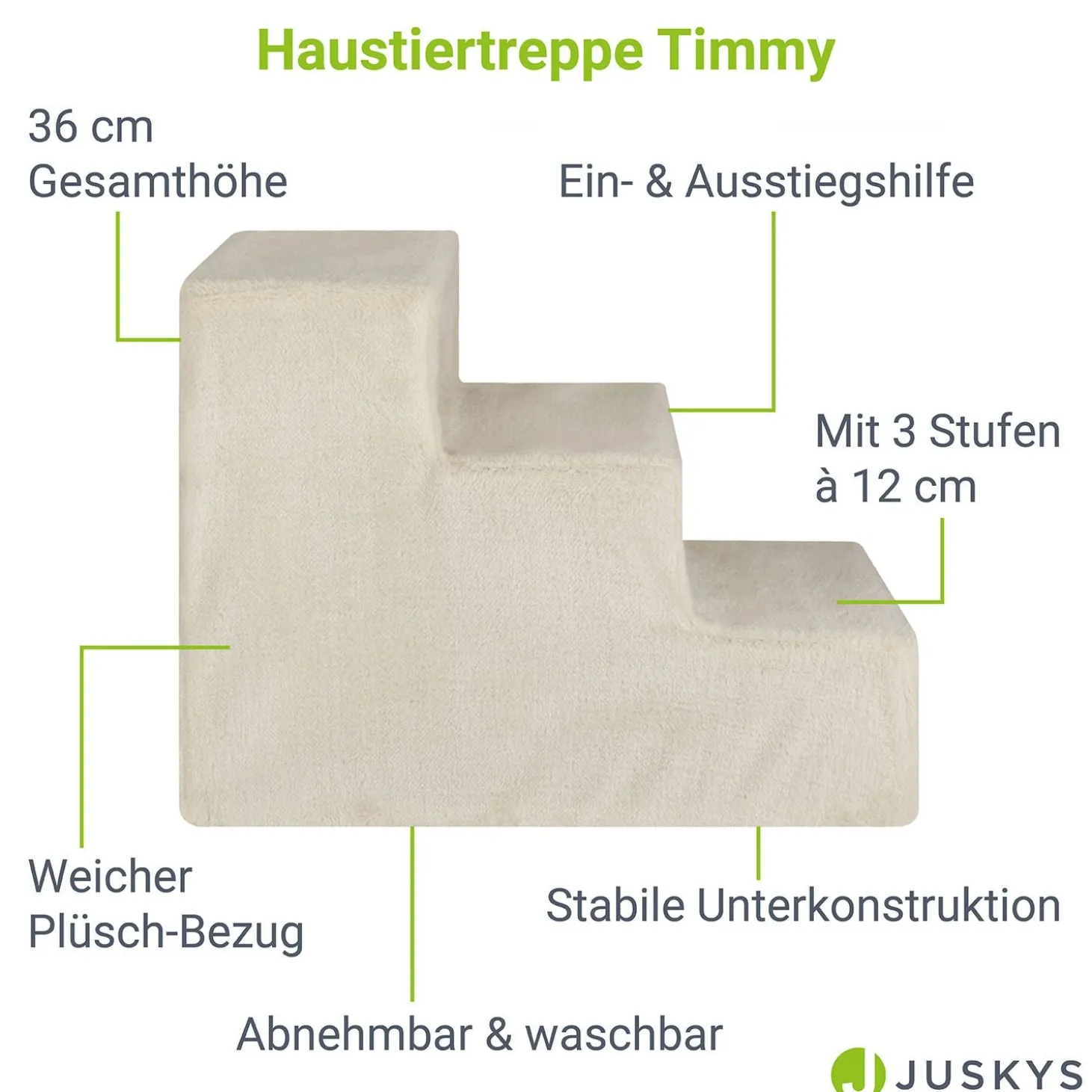 Haustiertreppe Timmy mit 3 Stufen 36 cm hohe Ein- und Ausstiegshilfe für Haustiere