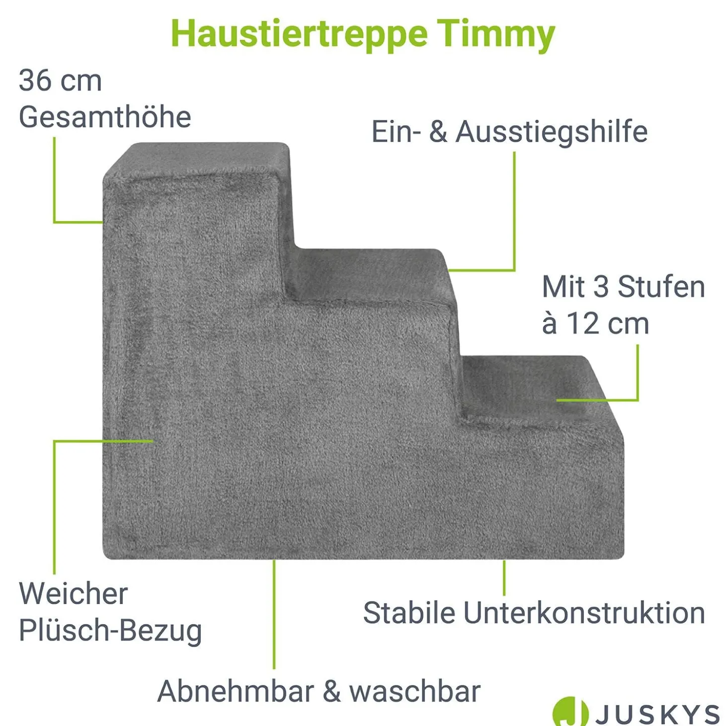 Haustiertreppe Timmy mit 3 Stufen 36 cm hohe Ein- und Ausstiegshilfe für Haustiere