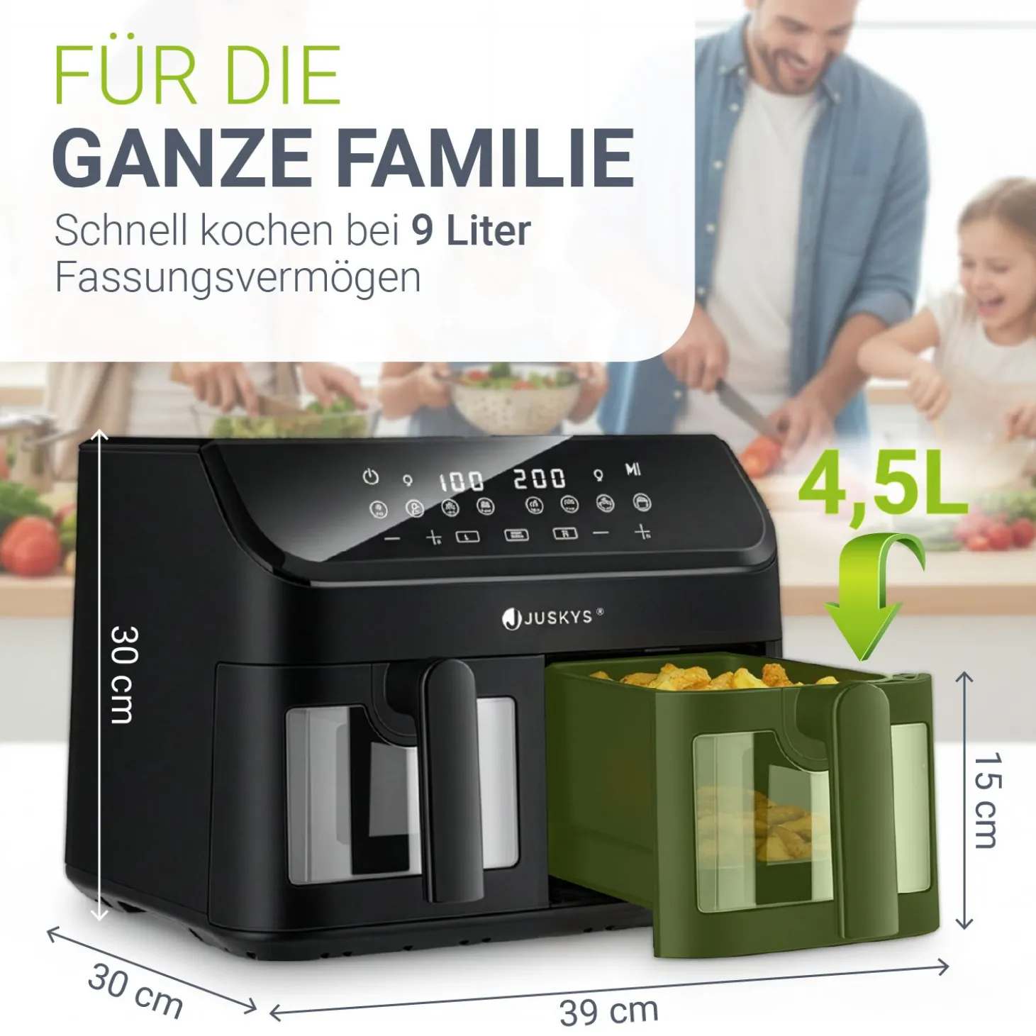 Heißluftfritteuse 9 L Airfryer mit 2 Kammern & 9 Programmen