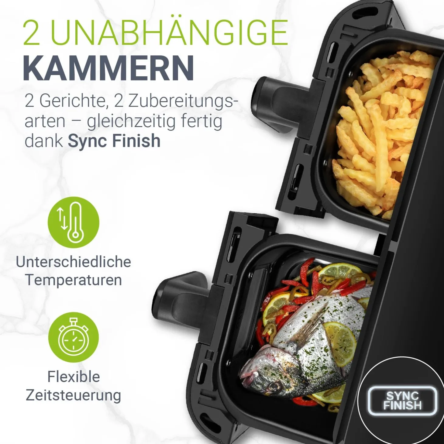 Heißluftfritteuse 9 L Airfryer mit 2 Kammern & 9 Programmen