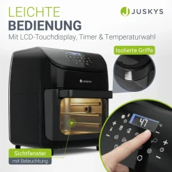 Heißluftfritteuse 12L mit 10 Programmen Airfryer für schnelles Kochen in Schwarz mit Display & Zubehör