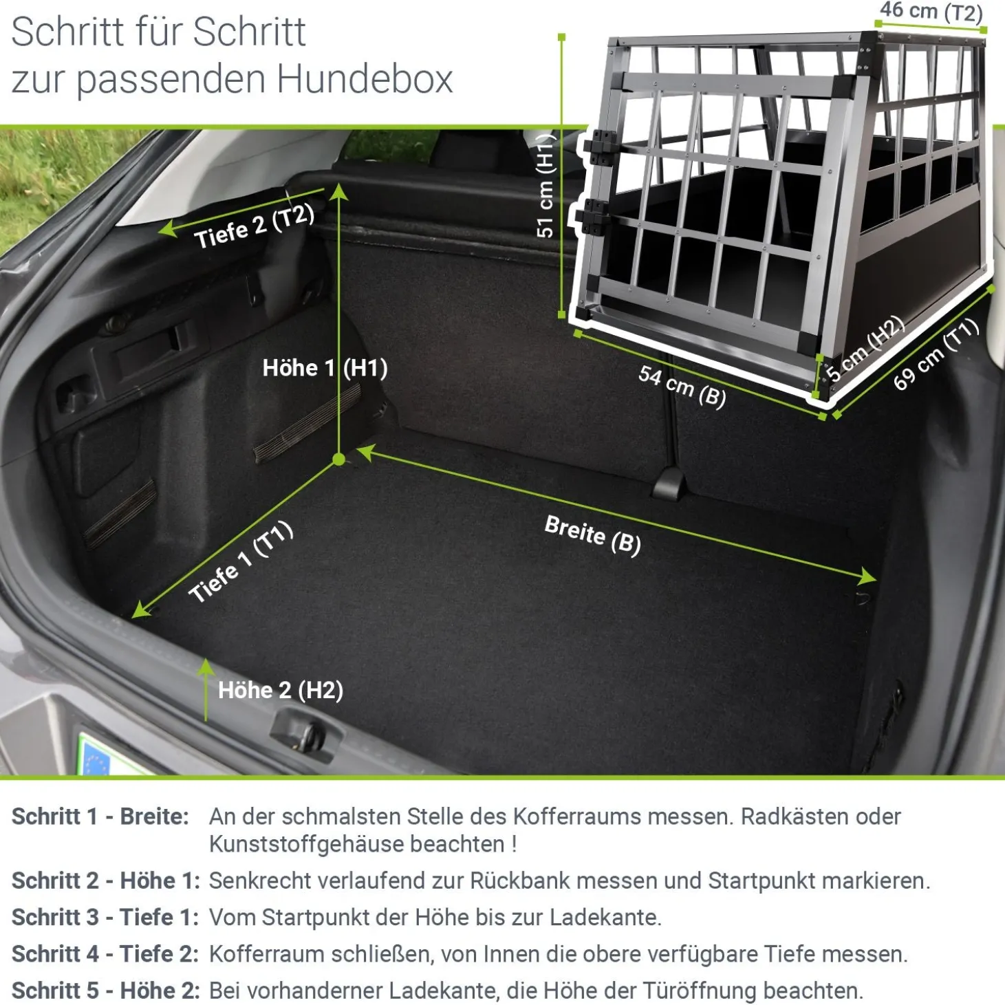 Hundebox Auto Hundetransportbox Alu für Kofferraum oder Rücksitz