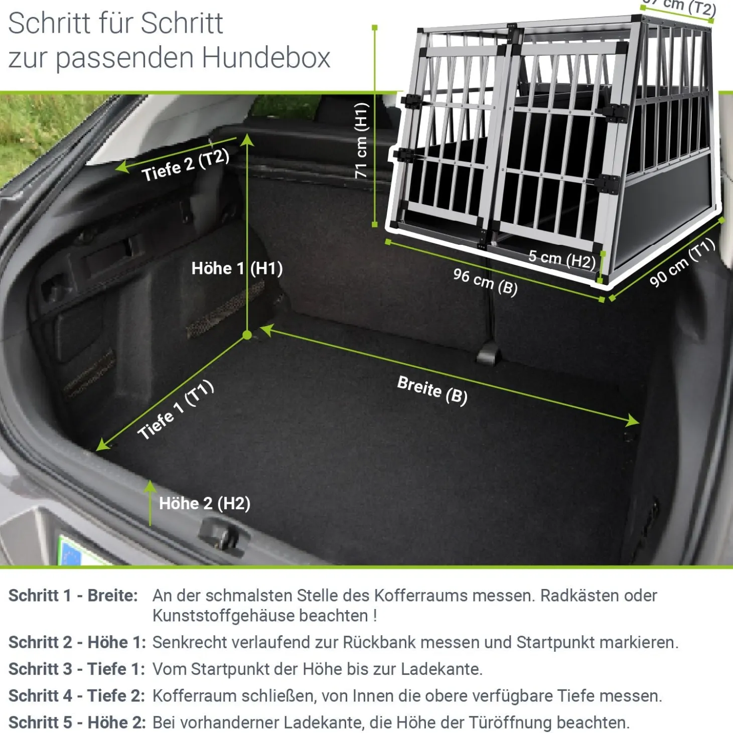 Hundebox Auto Hundetransportbox Alu für Kofferraum oder Rücksitz