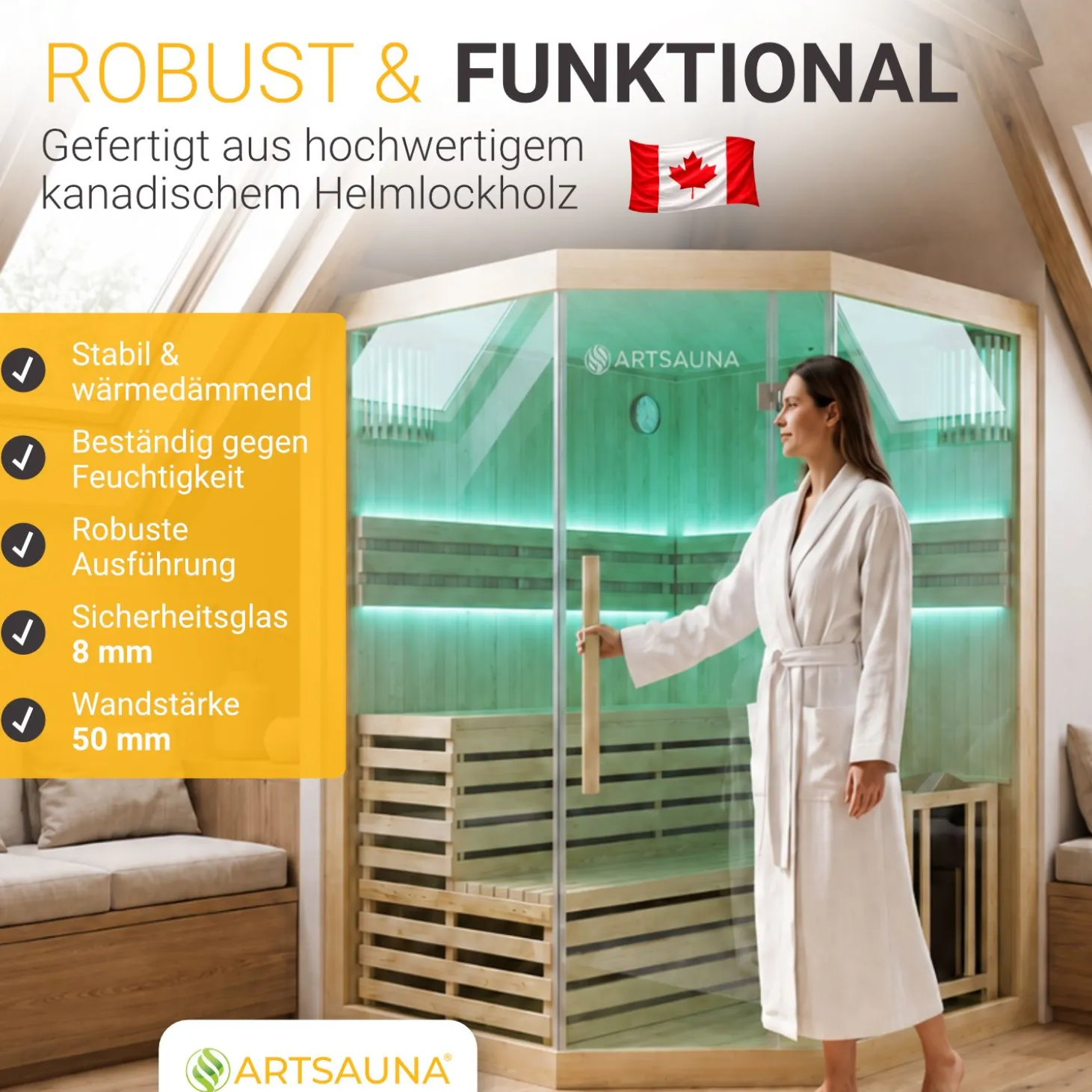 Indoor Sauna Espoo 150 Premium ↔ 150x150cm ↕ 200cm ⚟ 6 kW Saunaofen 유 3 Personen