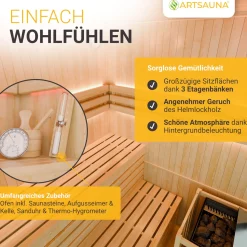 Indoor Sauna Espoo 150 Premium ↔ 150x150cm ↕ 200cm ⚟ 6 kW Saunaofen 유 3 Personen