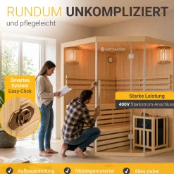 Indoor Sauna Espoo 150 Premium ↔ 150x150cm ↕ 200cm ⚟ 6 kW Saunaofen 유 3 Personen