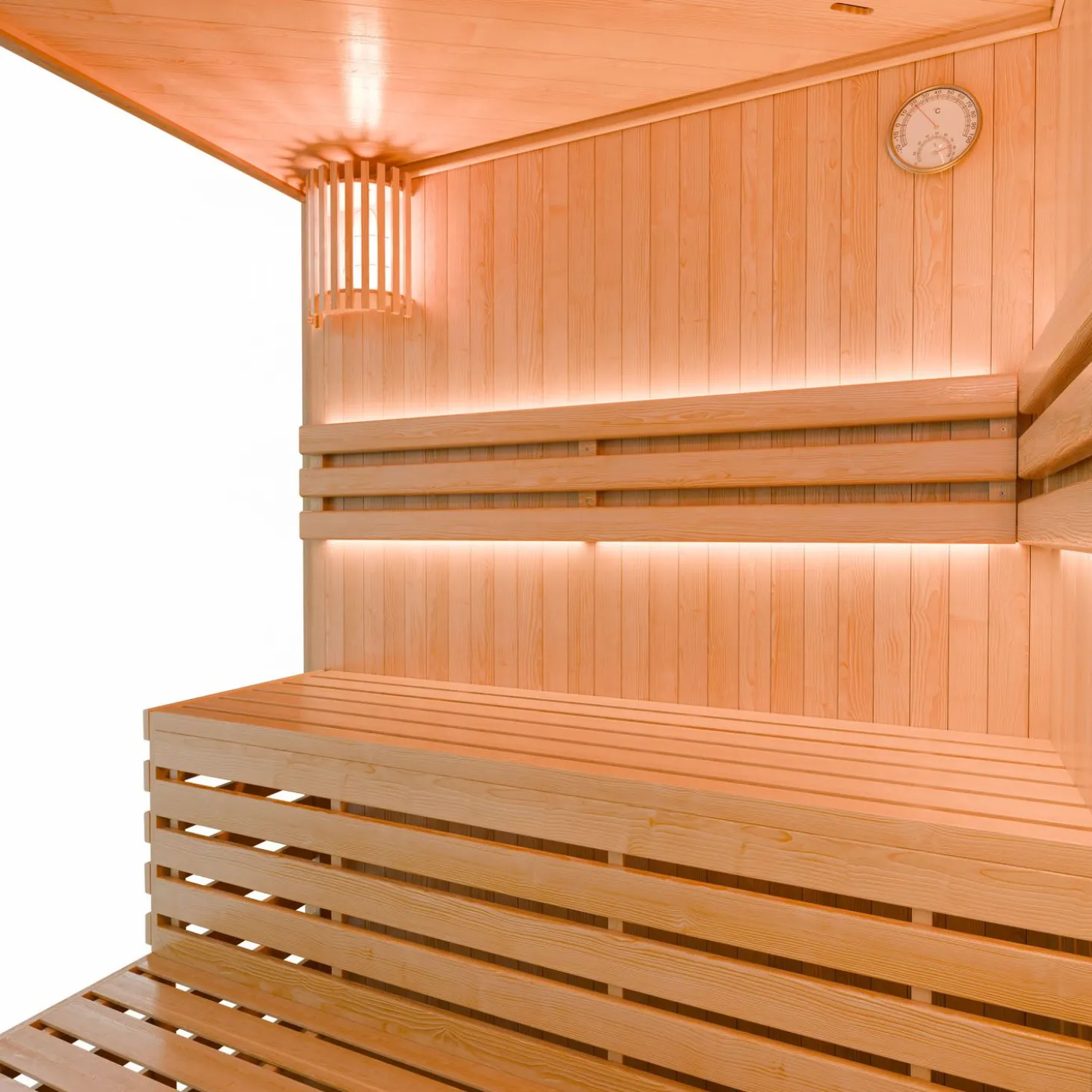 Indoor Sauna Espoo 150 Premium ↔ 150x150cm ↕ 200cm ⚟ 6 kW Saunaofen 유 3 Personen