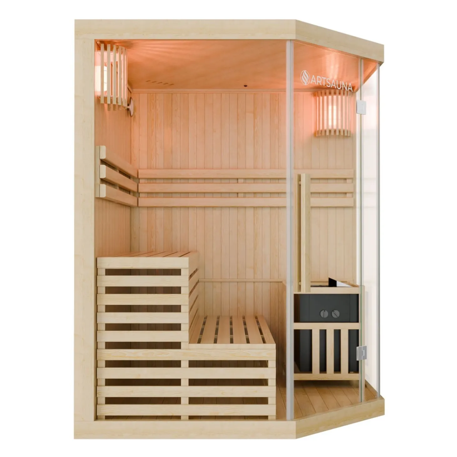 Indoor Sauna Espoo 150 Premium ↔ 150x150cm ↕ 200cm ⚟ 6 kW Saunaofen 유 3 Personen