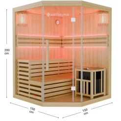 Indoor Sauna Espoo 150 Premium ↔ 150x150cm ↕ 200cm ⚟ 6 kW Saunaofen 유 3 Personen