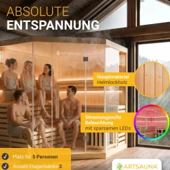 Indoor Sauna Espoo 200 Premium ↔ 200x200cm ↕ 200cm ⚟ 8 kW Saunaofen 유 5 Personen