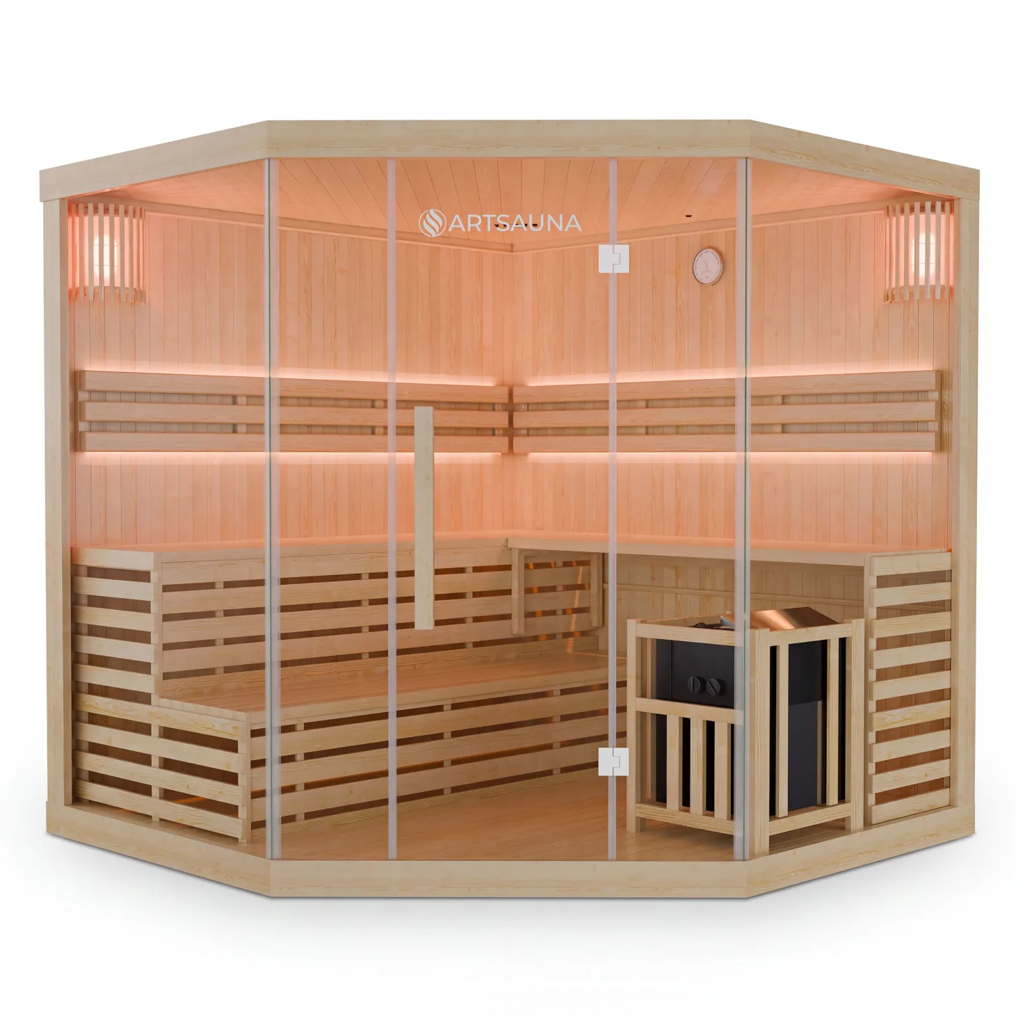 Indoor Sauna Espoo 200 Premium ↔ 200x200cm ↕ 200cm ⚟ 8 kW Saunaofen 유 5 Personen