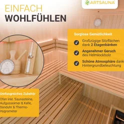 Indoor Sauna Espoo 200 Premium ↔ 200x200cm ↕ 200cm ⚟ 8 kW Saunaofen 유 5 Personen