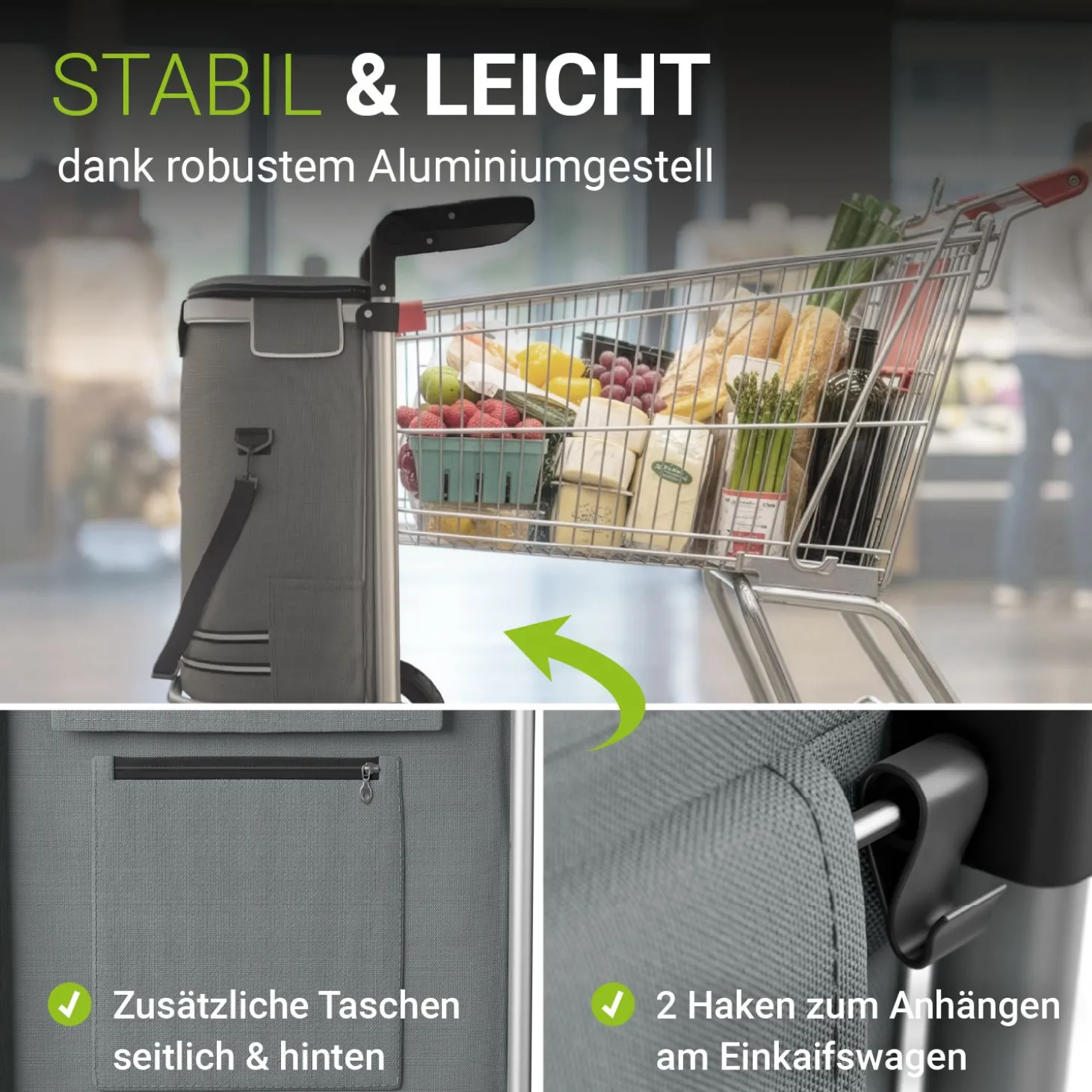 3in1 Einkaufstrolley - 56 L Kapazität Klappbarer Trolley für bequemes Shopping