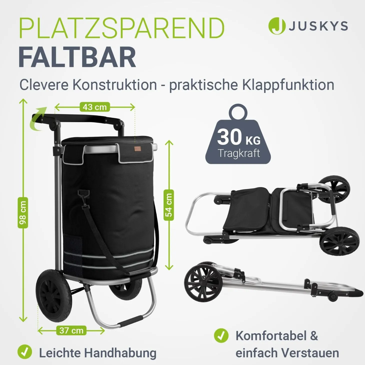 3in1 Einkaufstrolley - 56 L Kapazität Klappbarer Trolley für bequemes Shopping