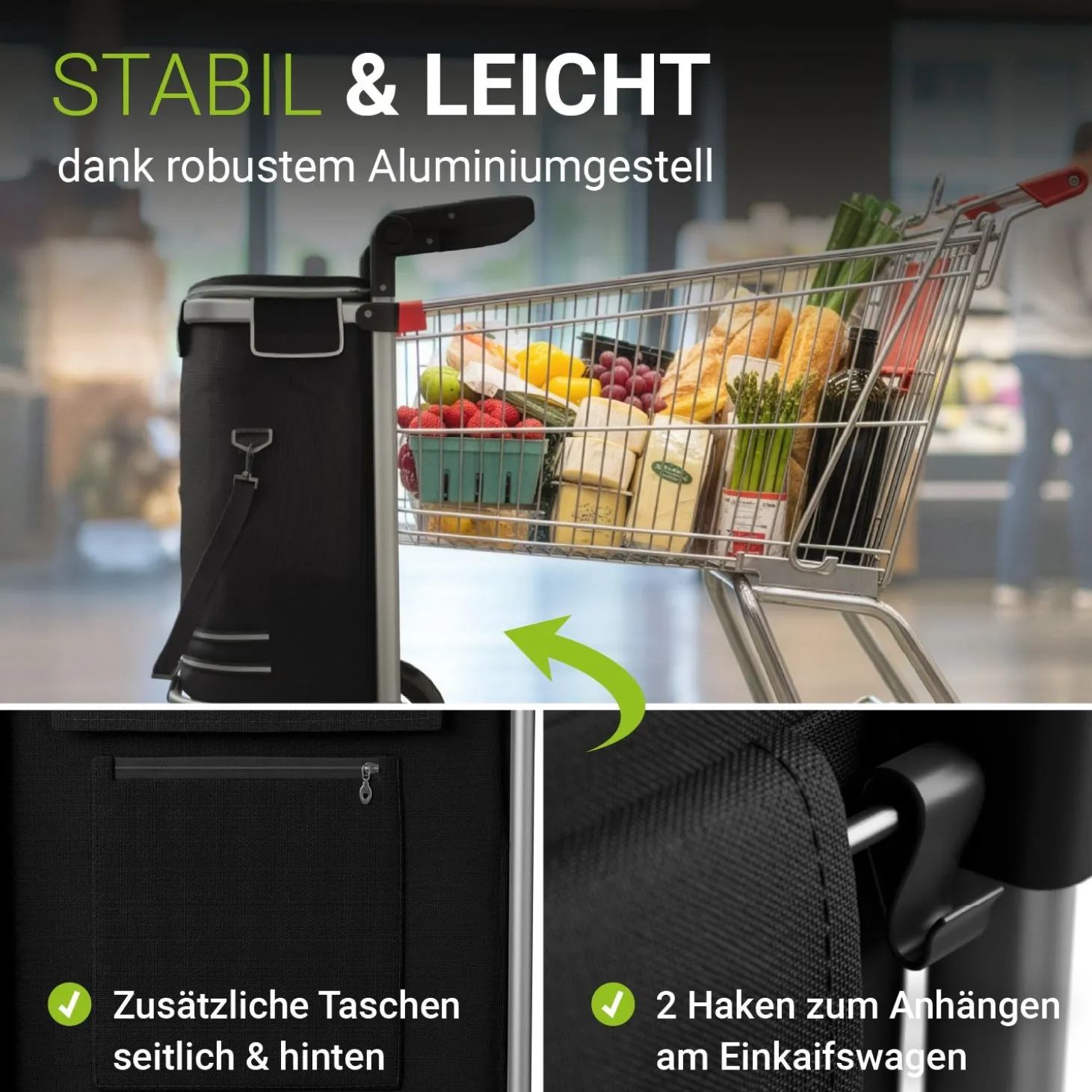 3in1 Einkaufstrolley - 56 L Kapazität Klappbarer Trolley für bequemes Shopping